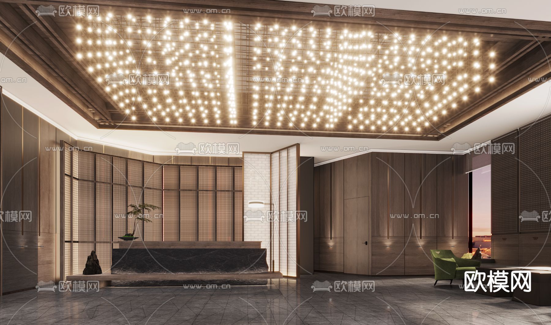 新中式轻奢会所前台3d模型下载_ID11750587_3dmax免费模型-欧模网