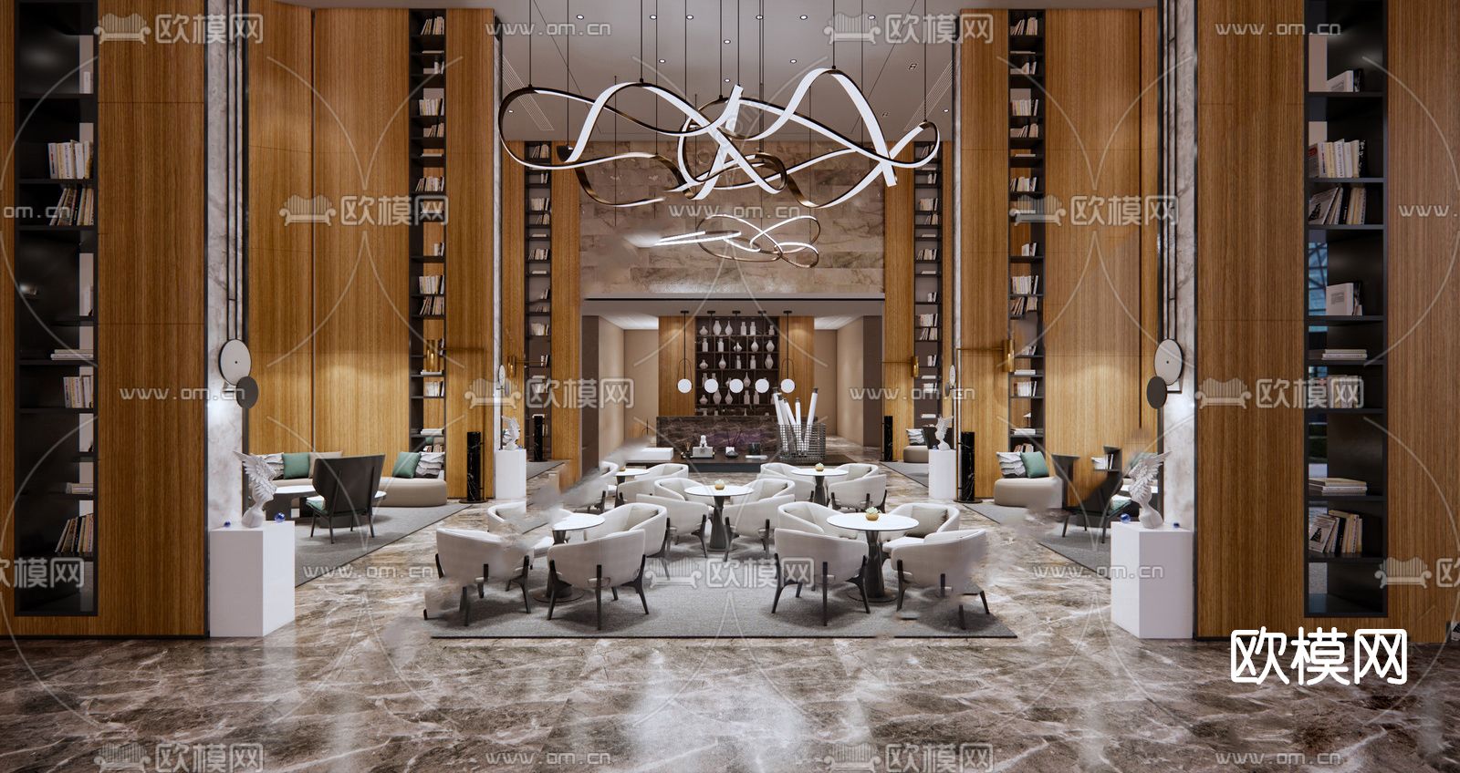 现代酒店大堂su模型下载（渲染图1）