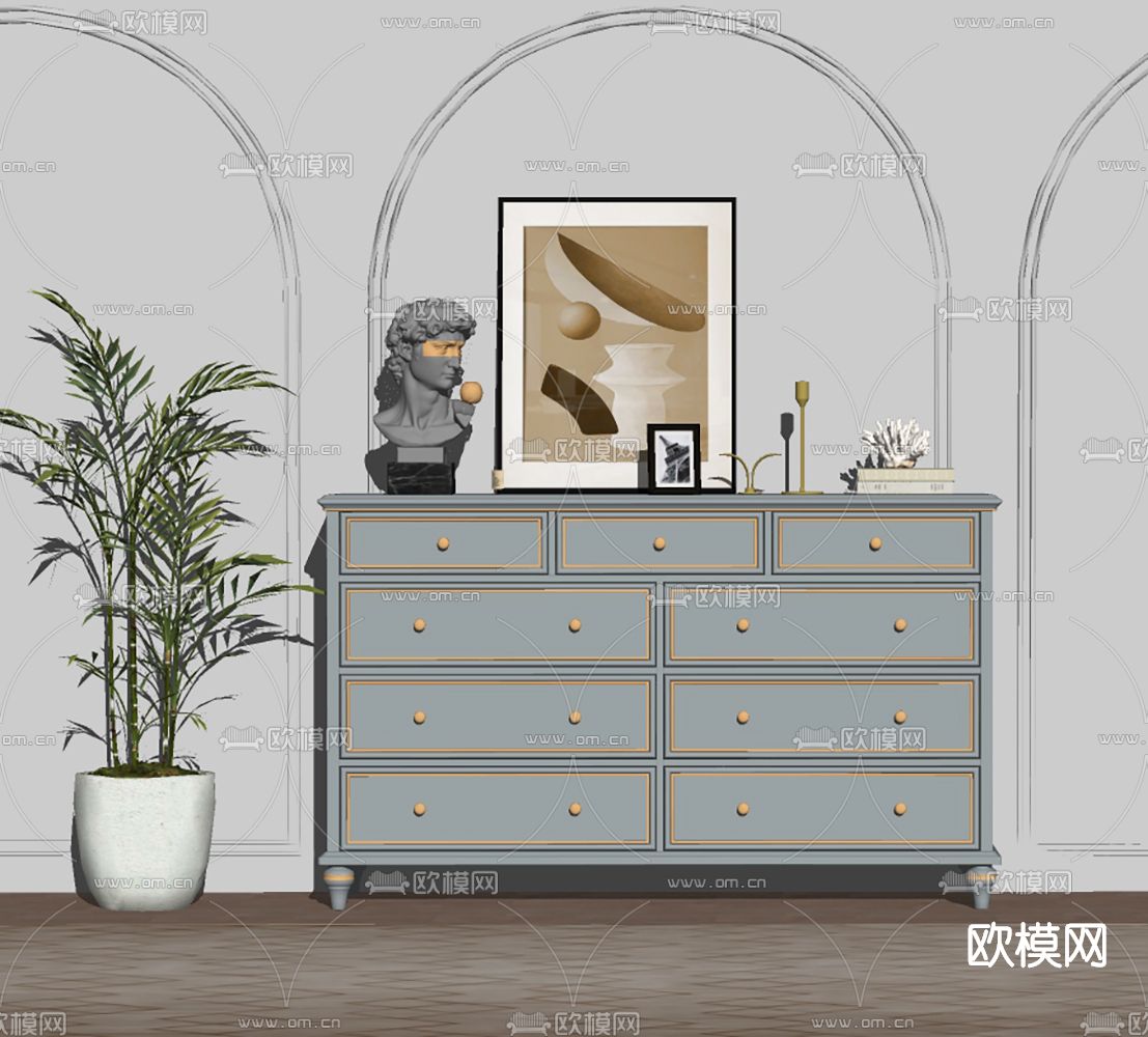 美式边柜su模型