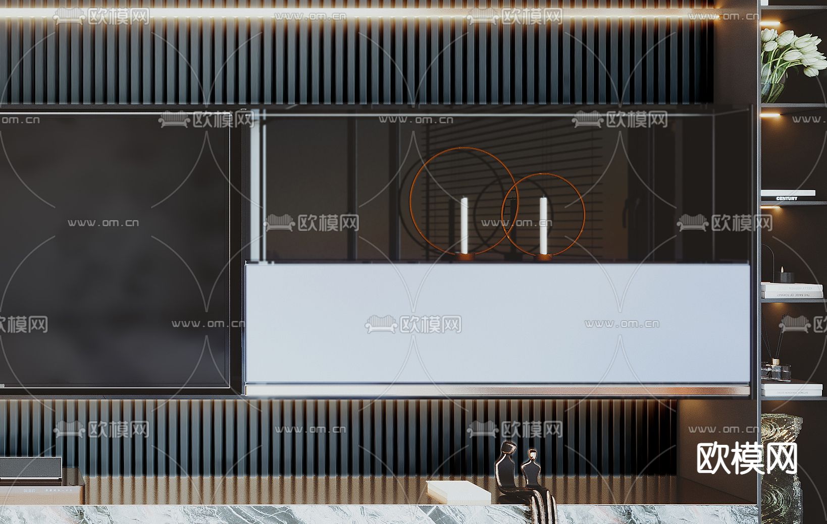 现代电视背景墙3d模型下载（渲染图2）