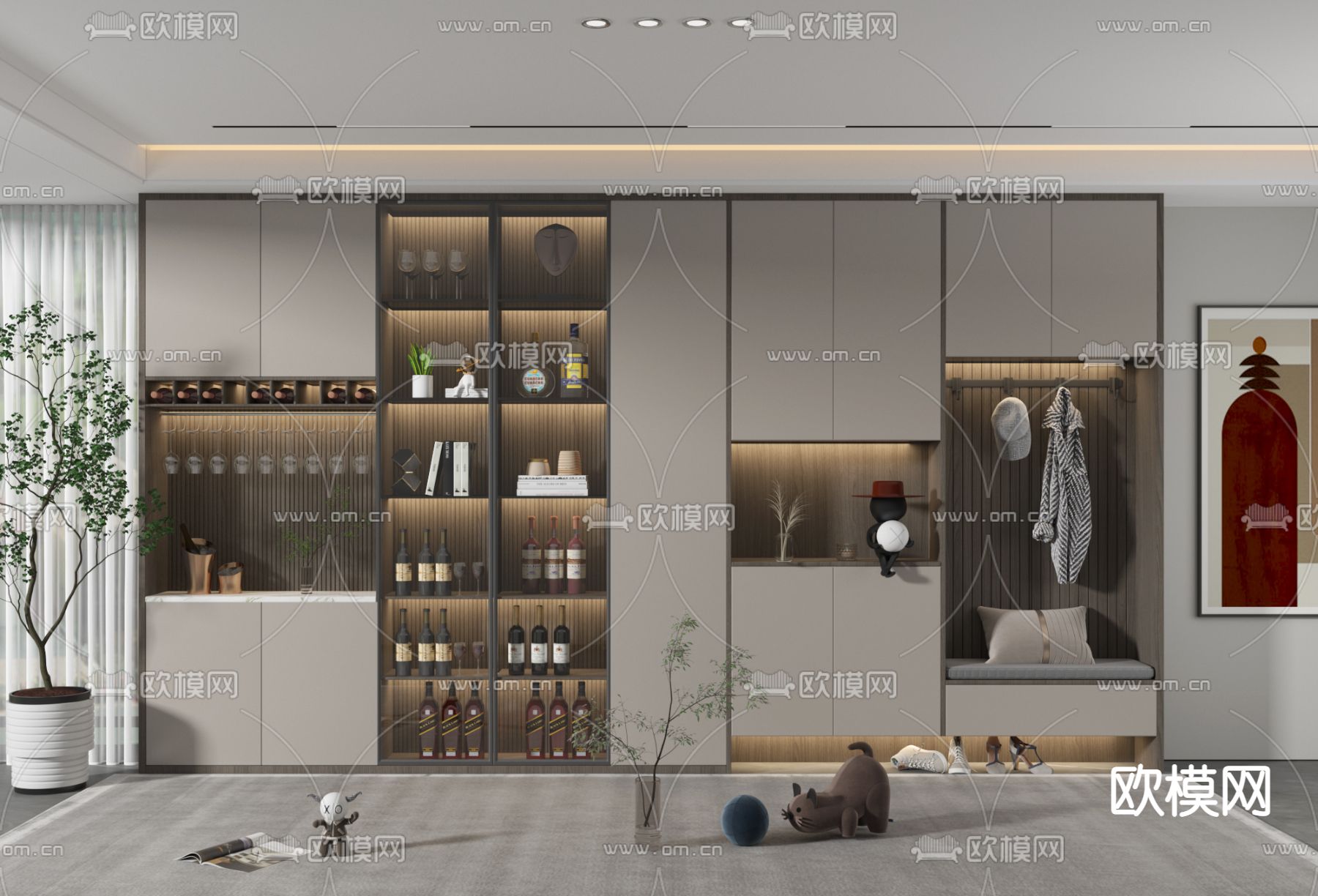 酒柜鞋柜一体化设计效果图-家装效果图_装一网装修效果图