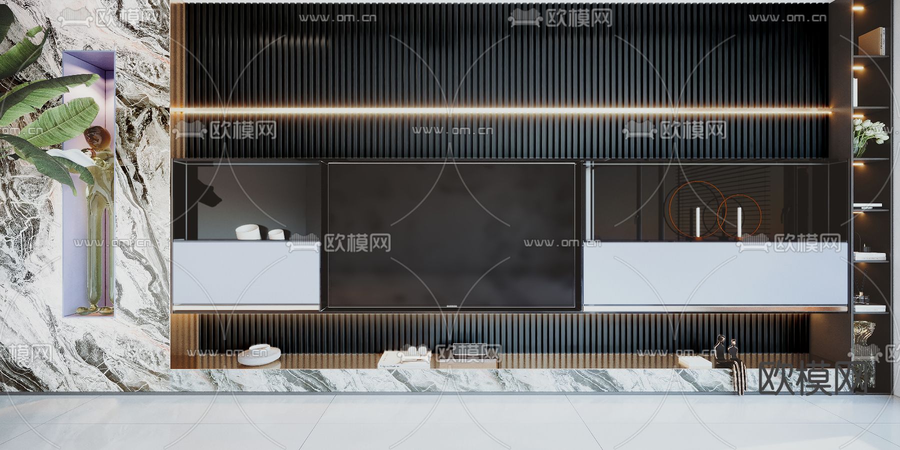 现代电视背景墙3d模型下载（渲染图1）