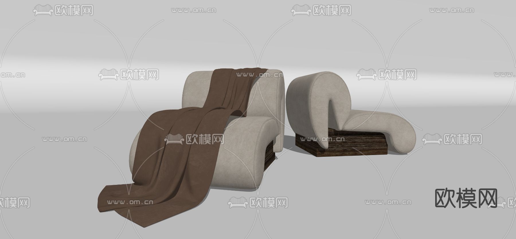 侘寂布艺休闲沙发su模型下载（渲染图2）