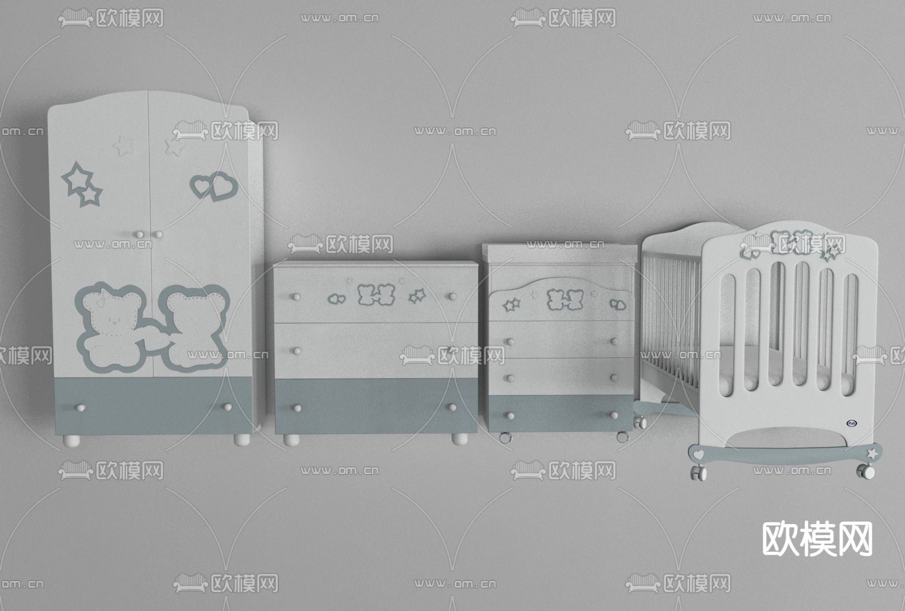 现代组合儿童家具免费3d模型下载