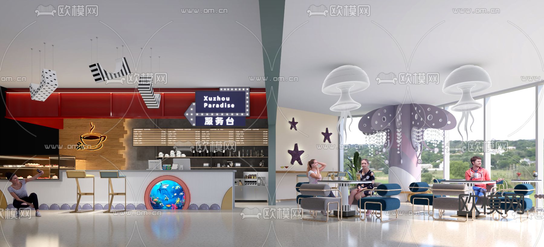 现代咖啡馆3d模型下载（渲染图1）