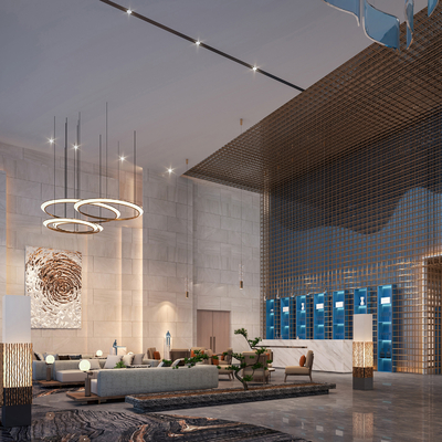  现代酒店大堂su模型 