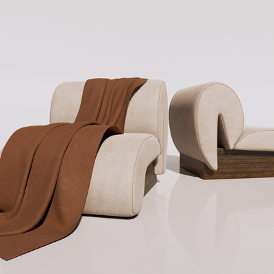  侘寂布艺休闲沙发su模型 