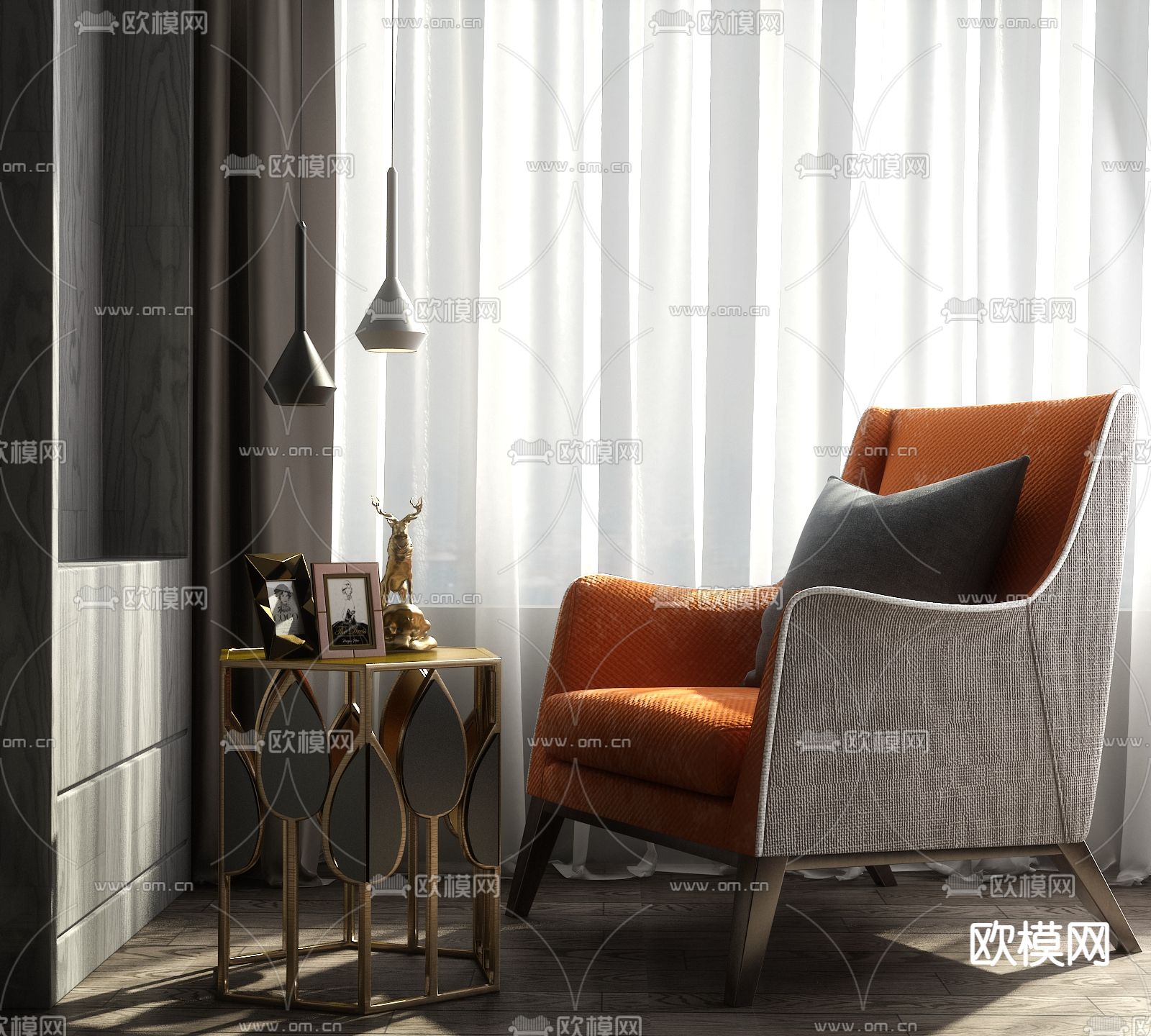 现代轻奢休闲单椅su模型下载