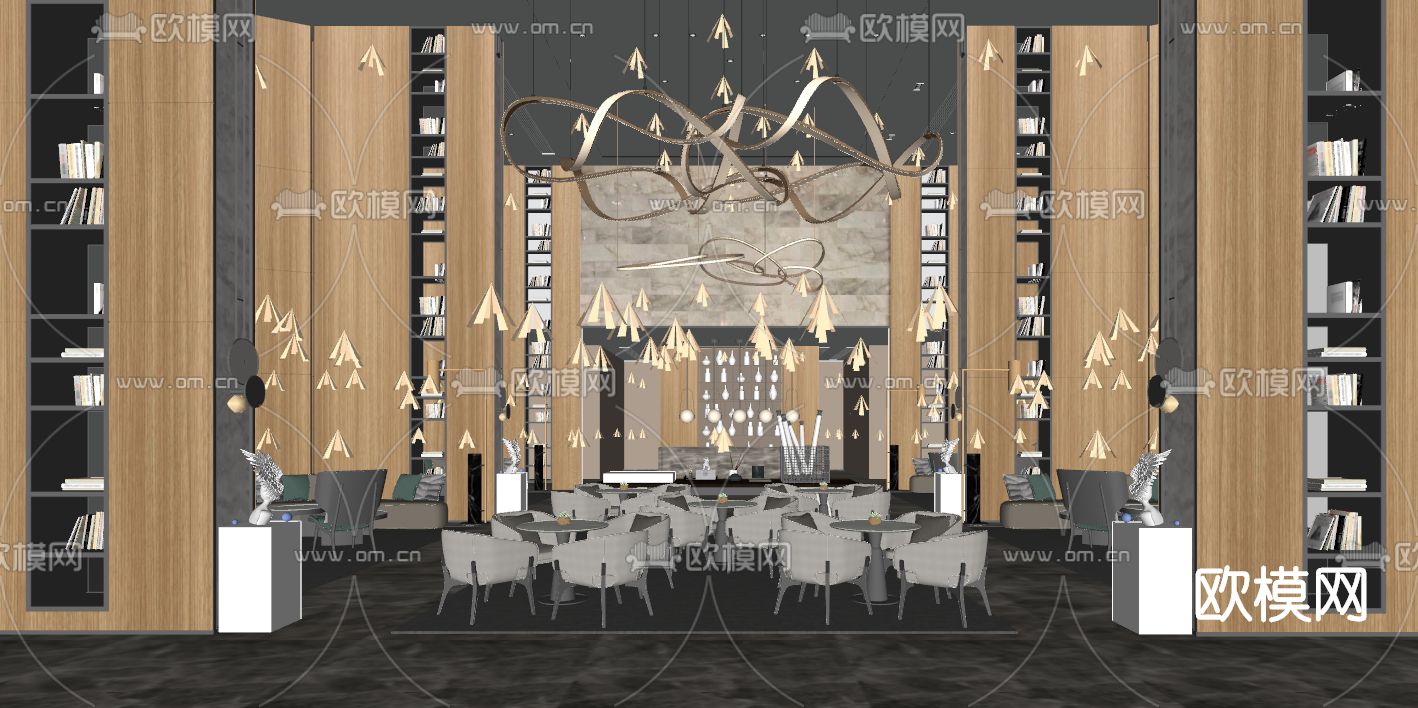 现代酒店大堂su模型下载（渲染图2）