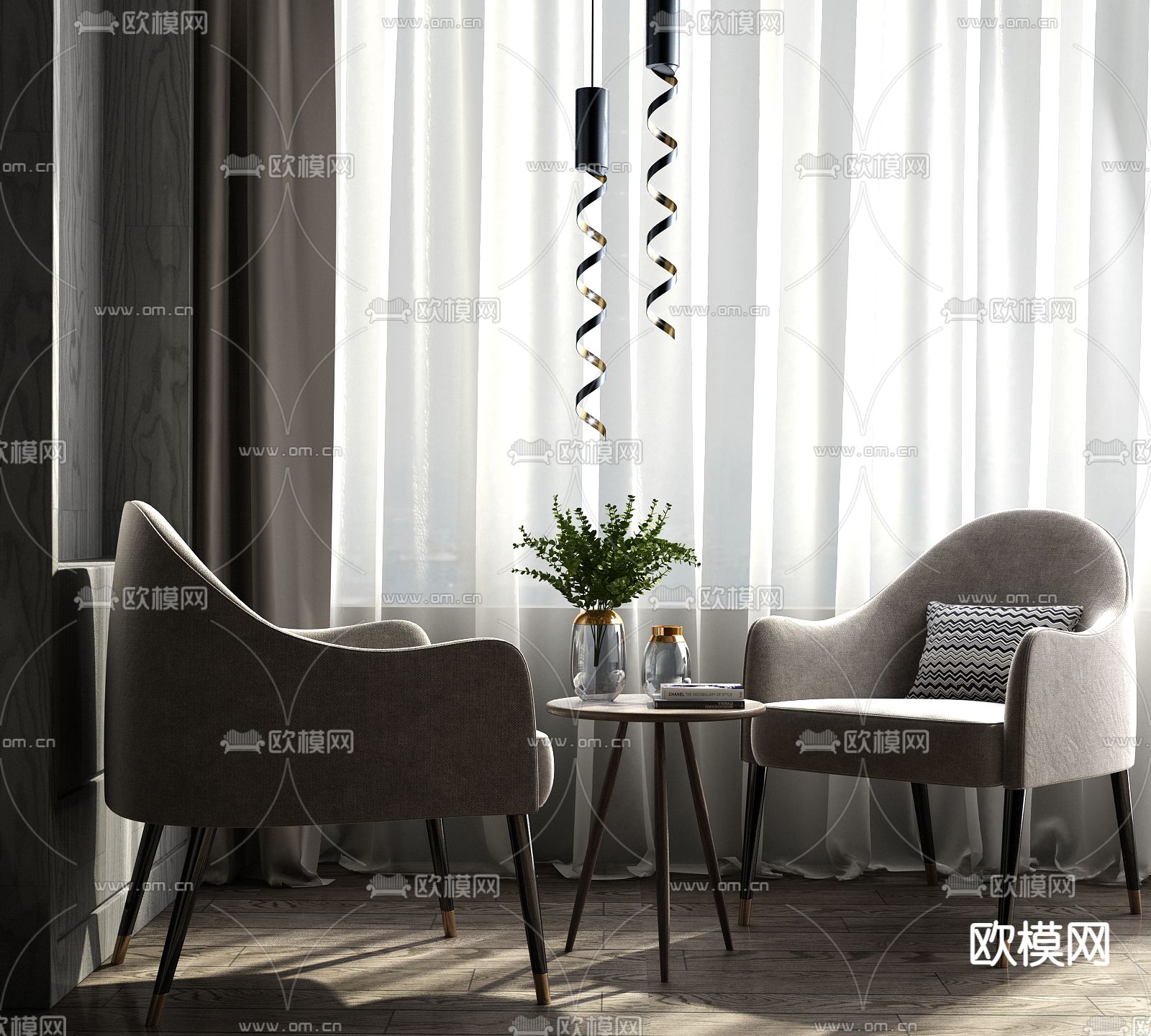 现代轻奢休闲单椅su模型下载