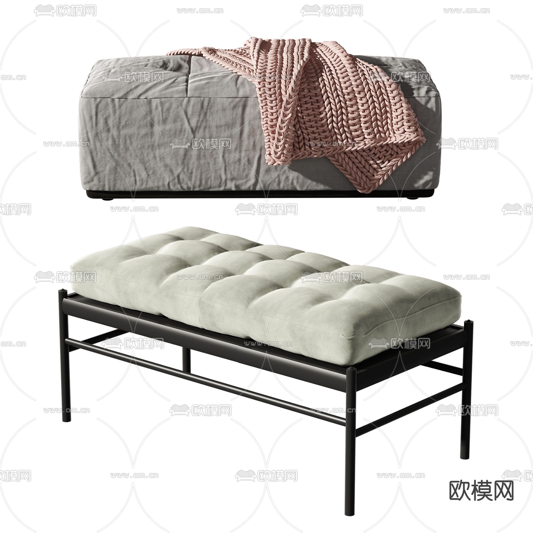 现代布艺床尾凳脚踏3d模型