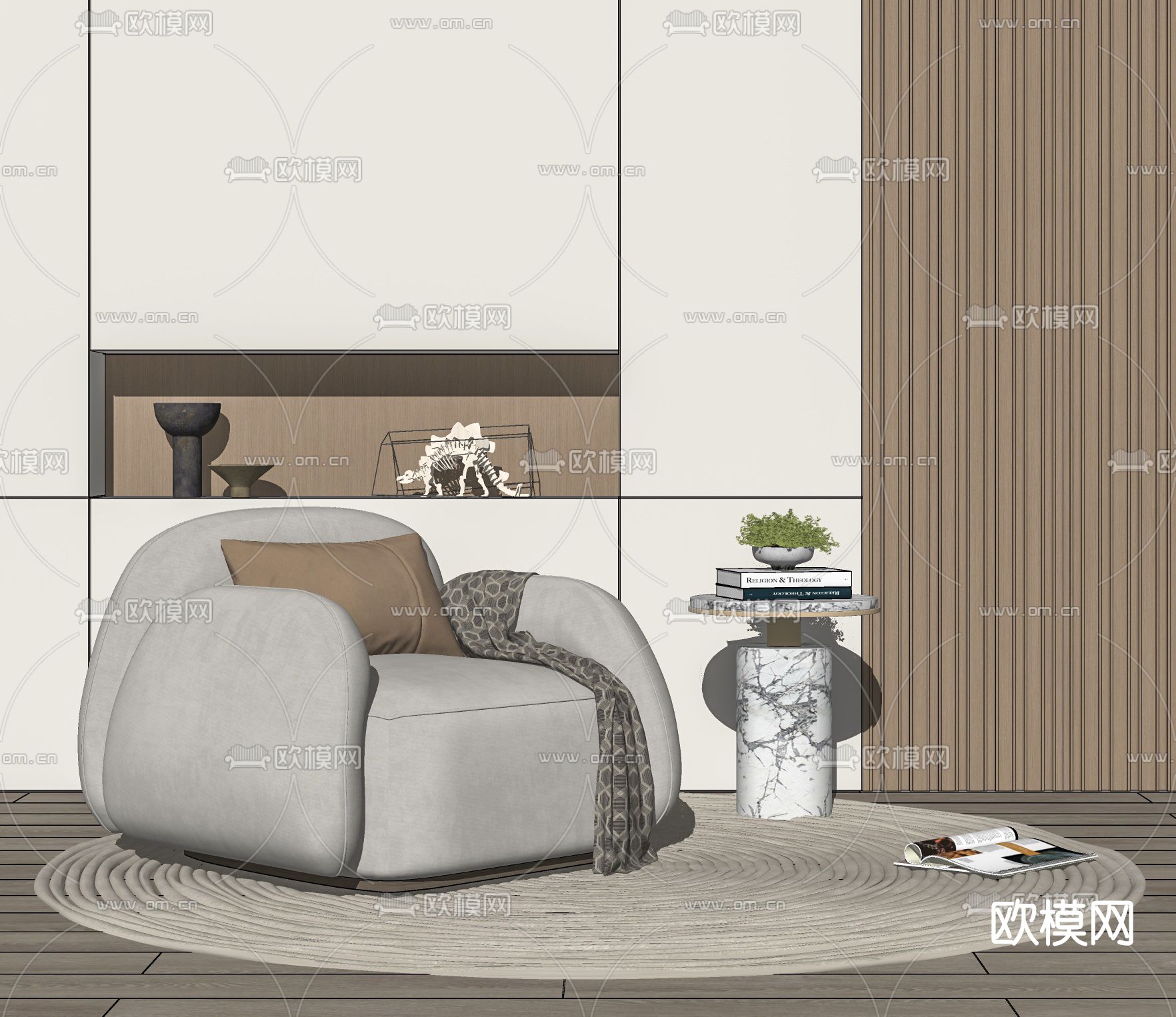 现代布艺休闲沙发u模型下载（渲染图2）