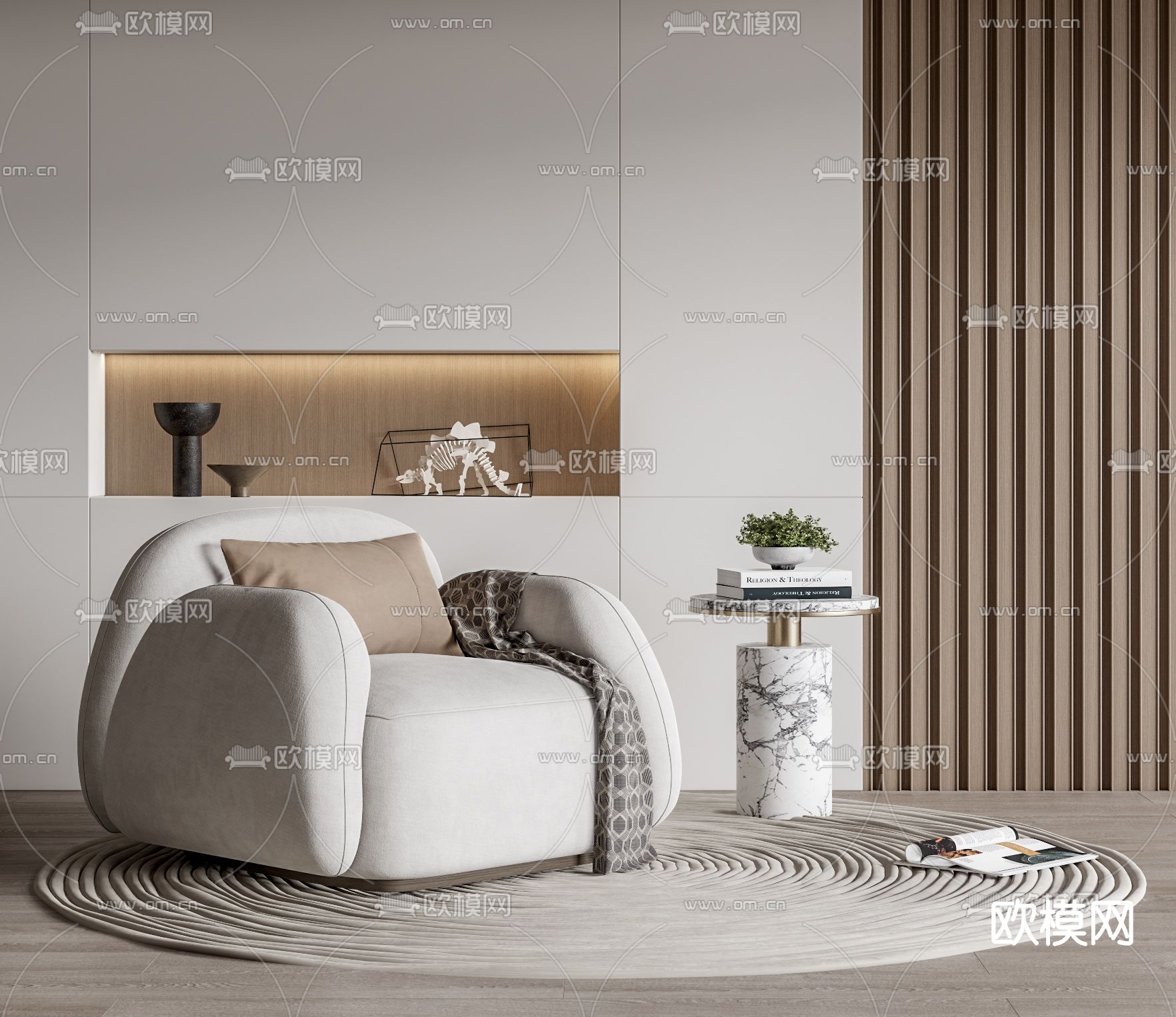 现代布艺休闲沙发u模型下载（渲染图1）