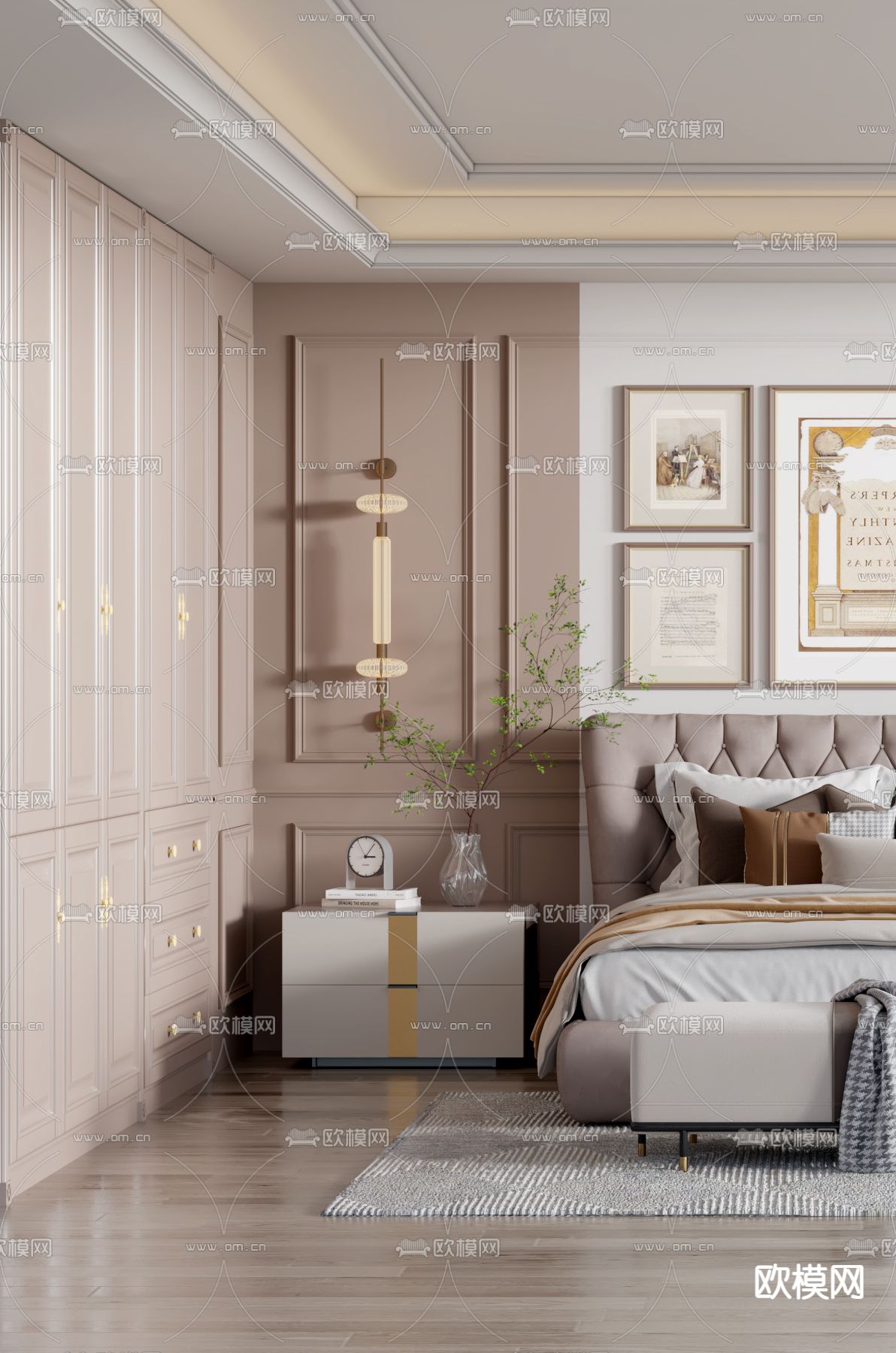 简欧卧室3d模型下载（渲染图3）