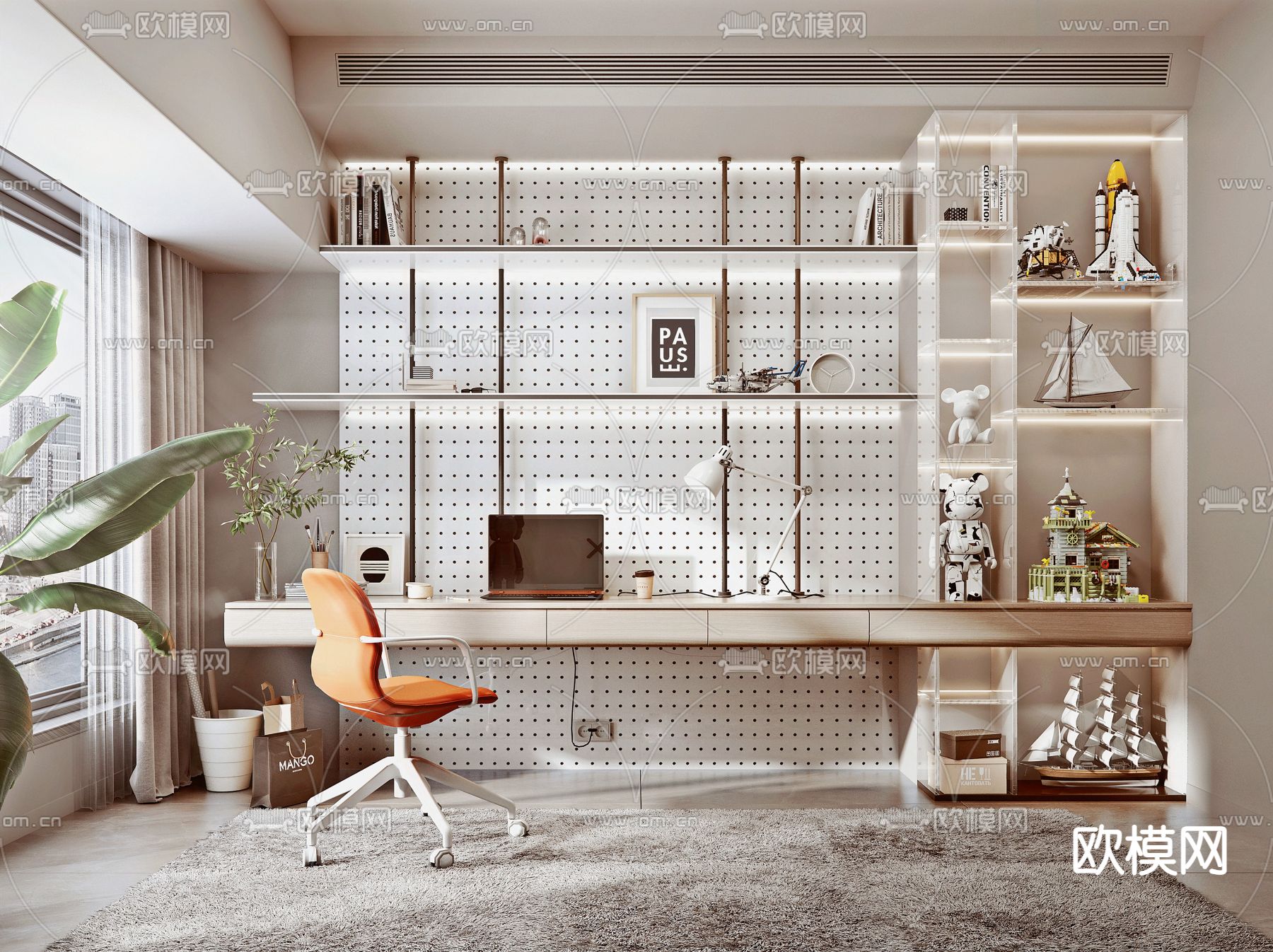 现代轻奢书房3d模型下载