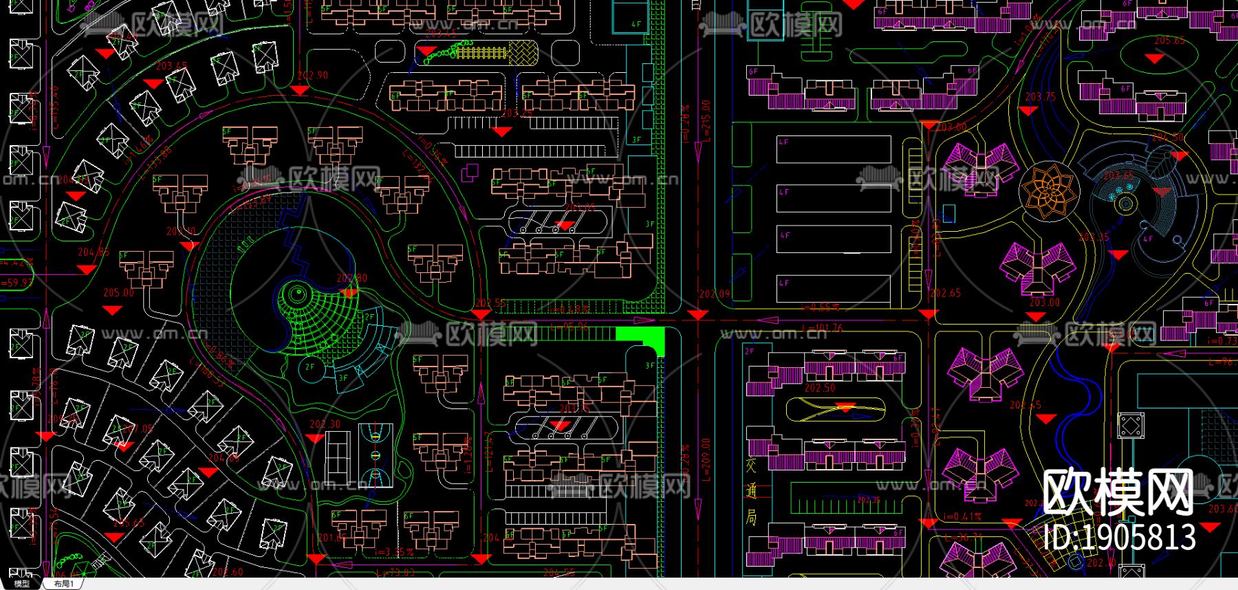 某小镇景观cad规划分析图下载（渲染图3）