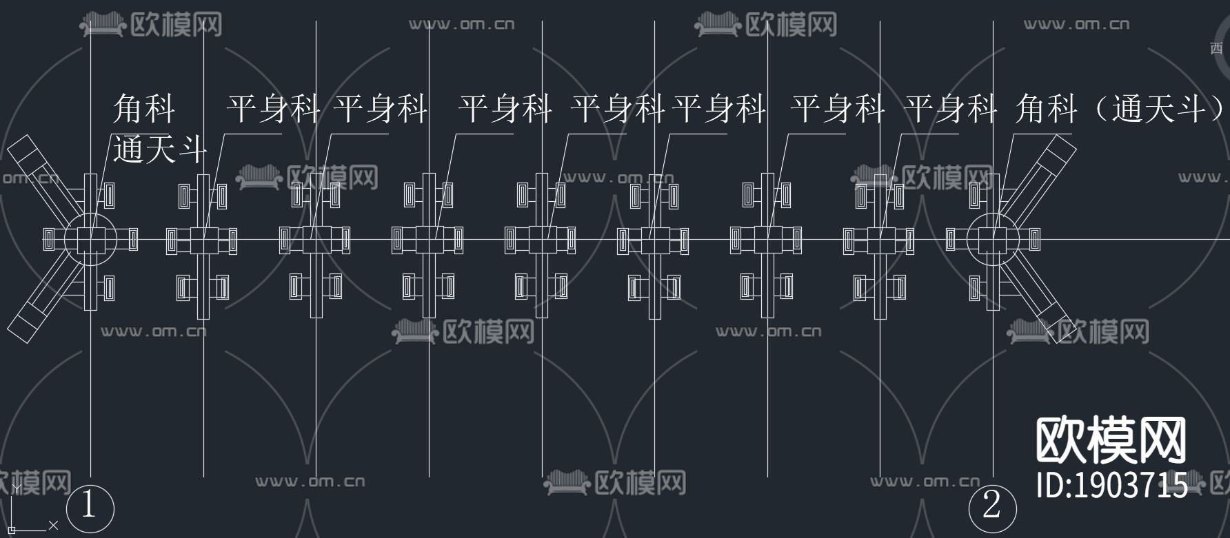 中式牌坊平面立面剖面大样施工图纸下载（渲染图2）