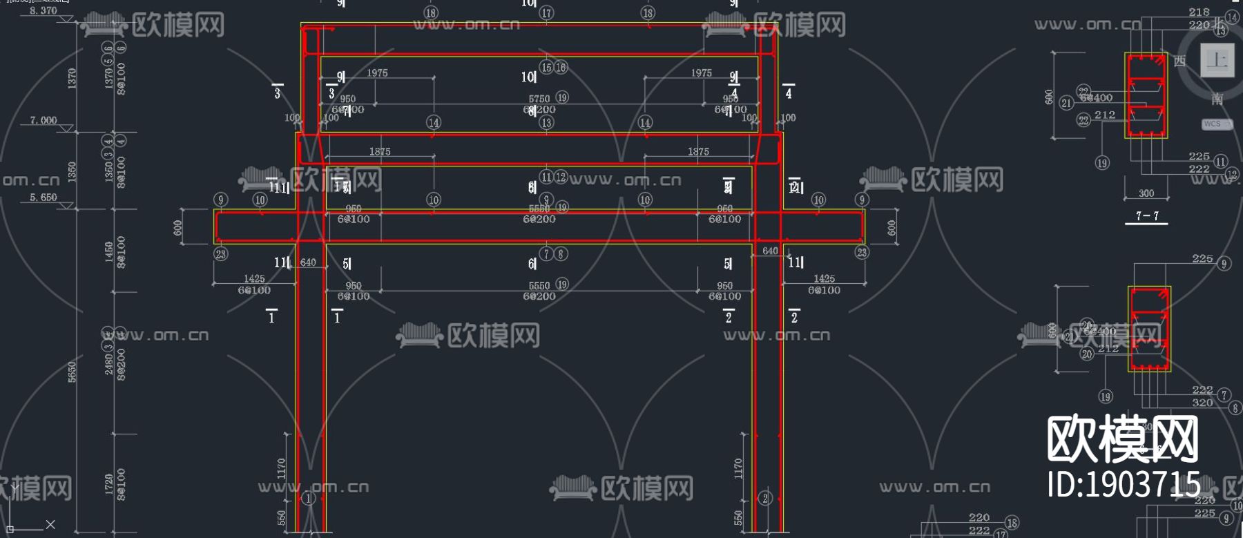 中式牌坊平面立面剖面大样施工图纸下载（渲染图6）