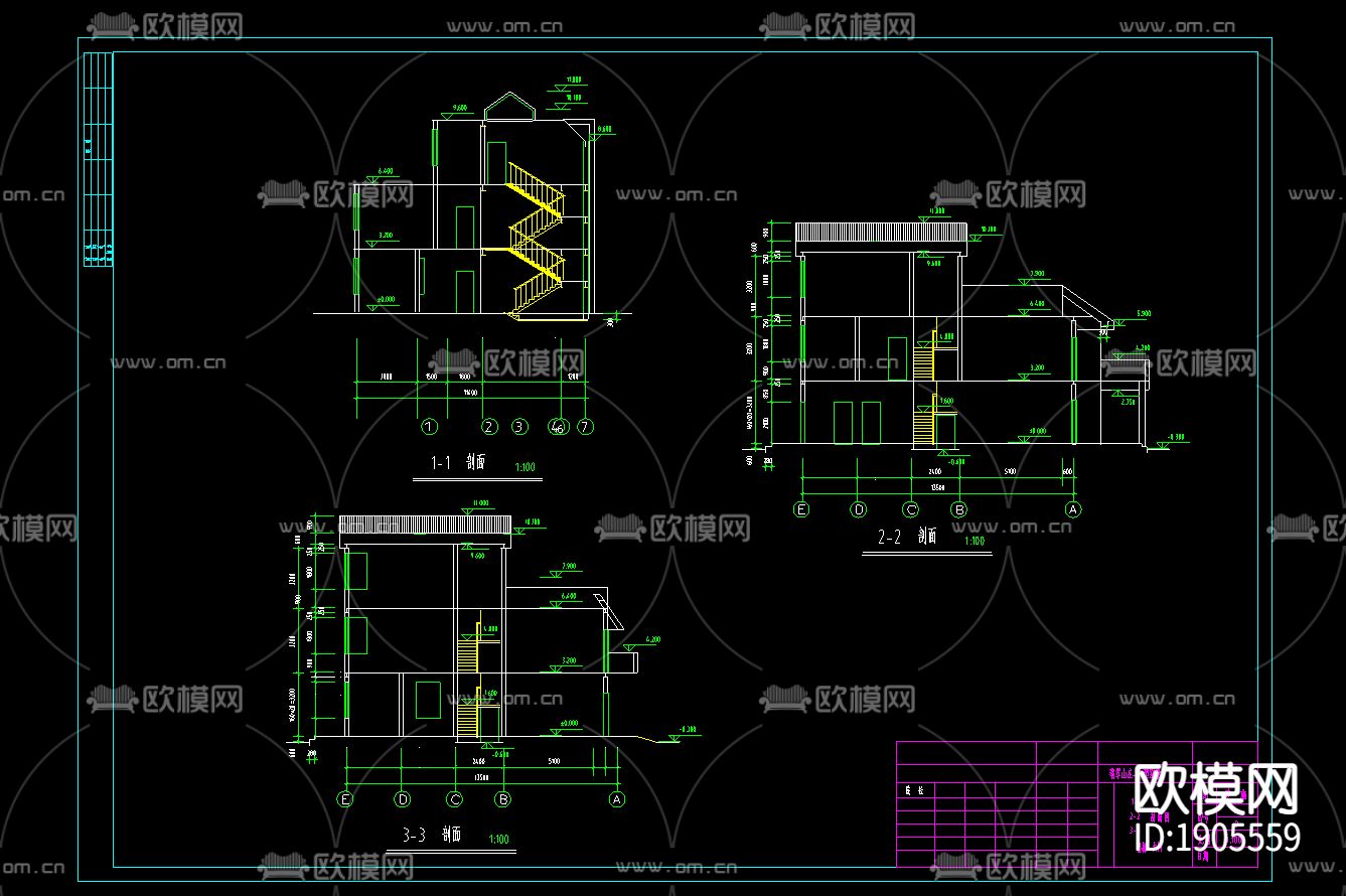 别墅cad施工图下载（渲染图1）
