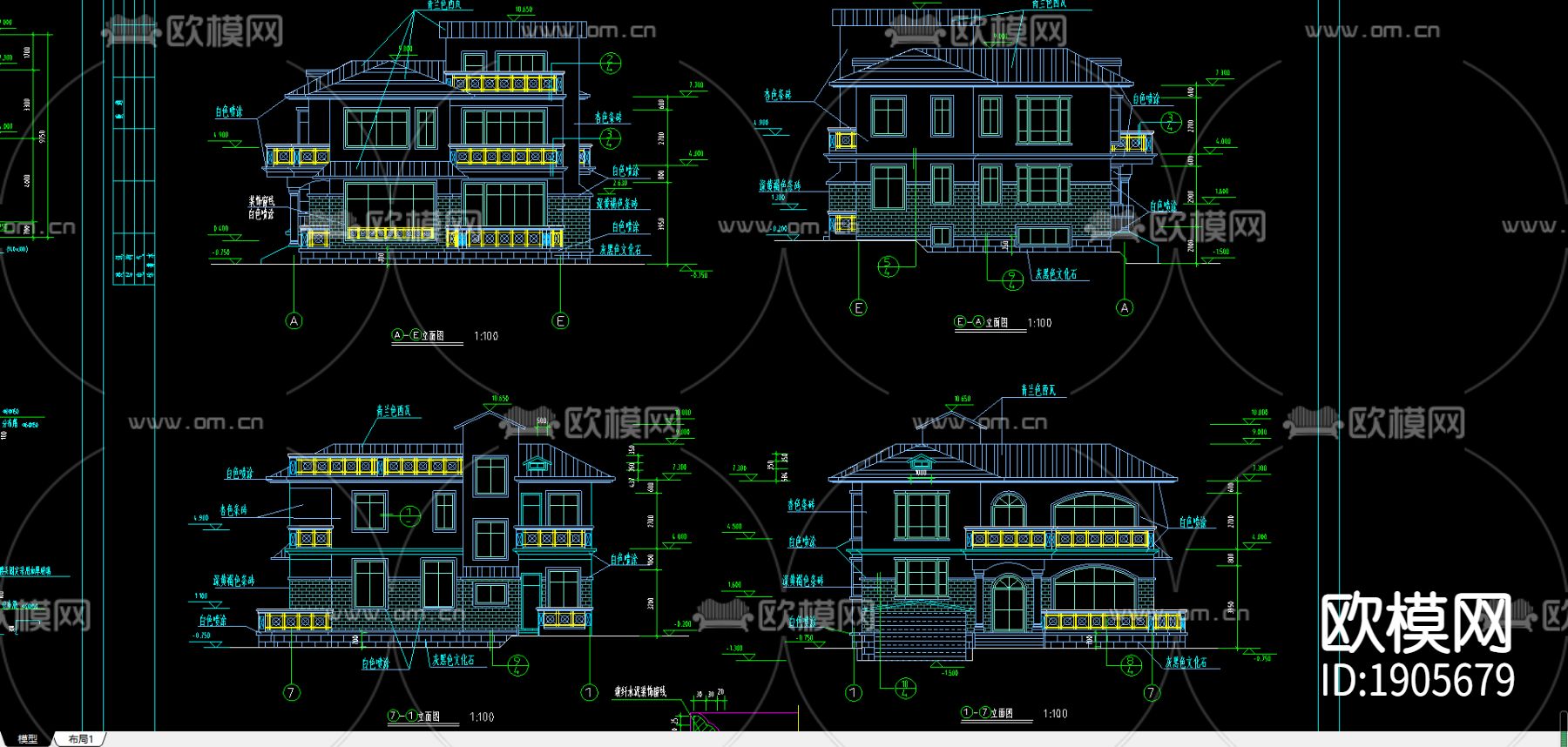 别墅cad平面布置图下载（渲染图1）
