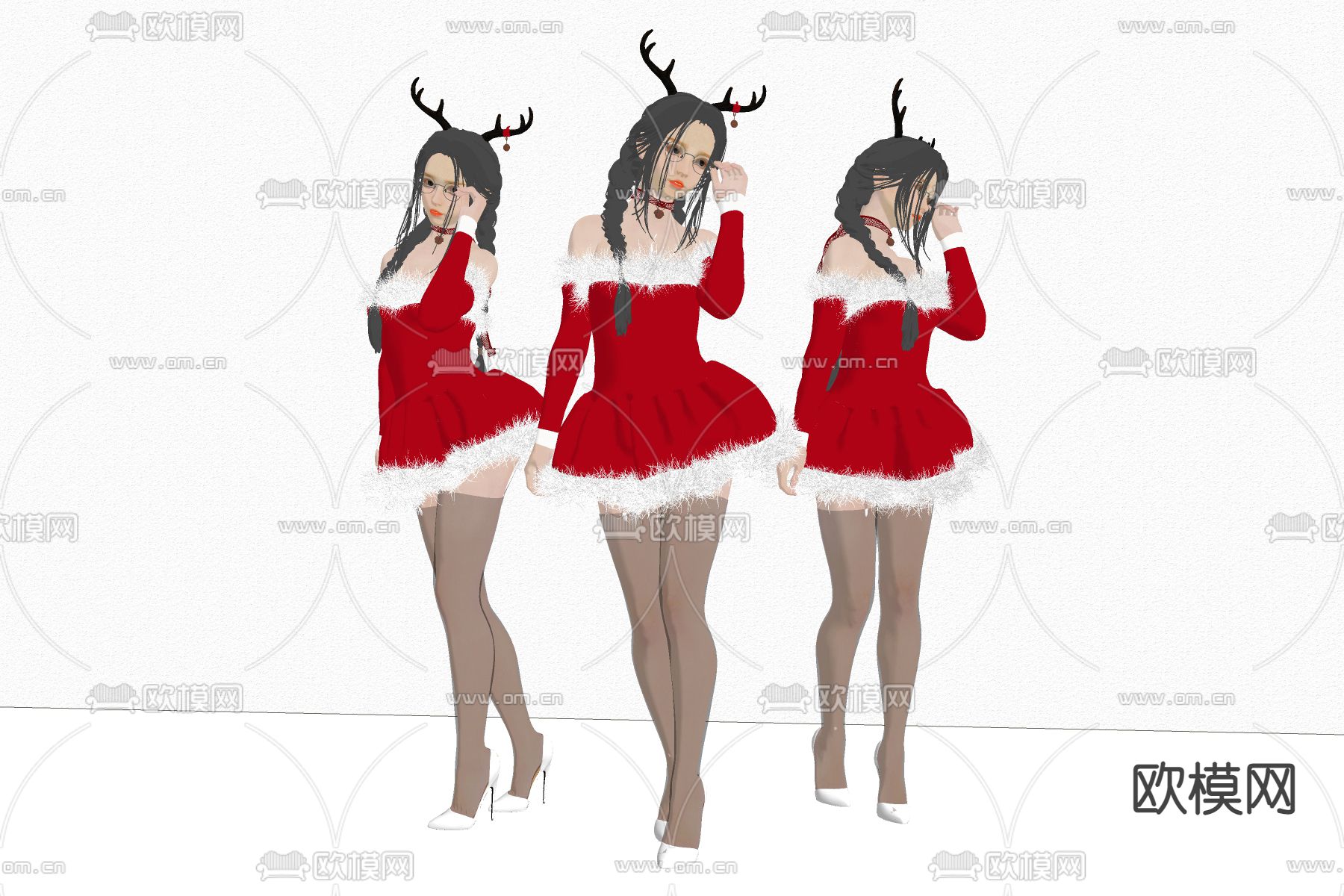 现代圣诞女郎su模型下载（渲染图2）