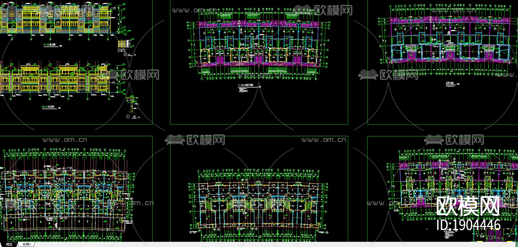 联排别墅cad施工图下载（渲染图2）