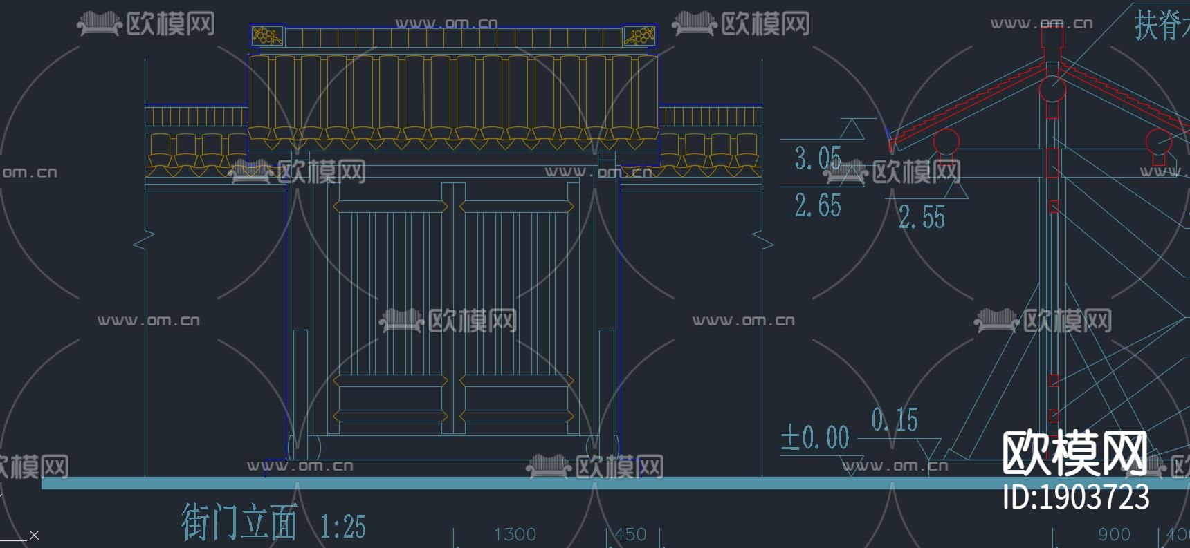 中式牌坊平面立面剖面大样施工图纸下载（渲染图4）