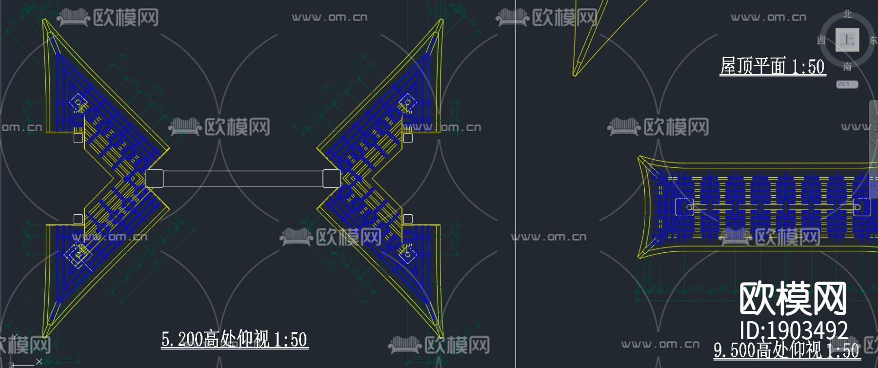 中式古牌坊平面立面侧面剖面大样施工图纸下载（渲染图5）