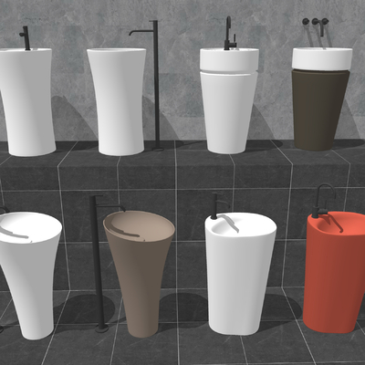  现代立柱式洗手盆su模型 