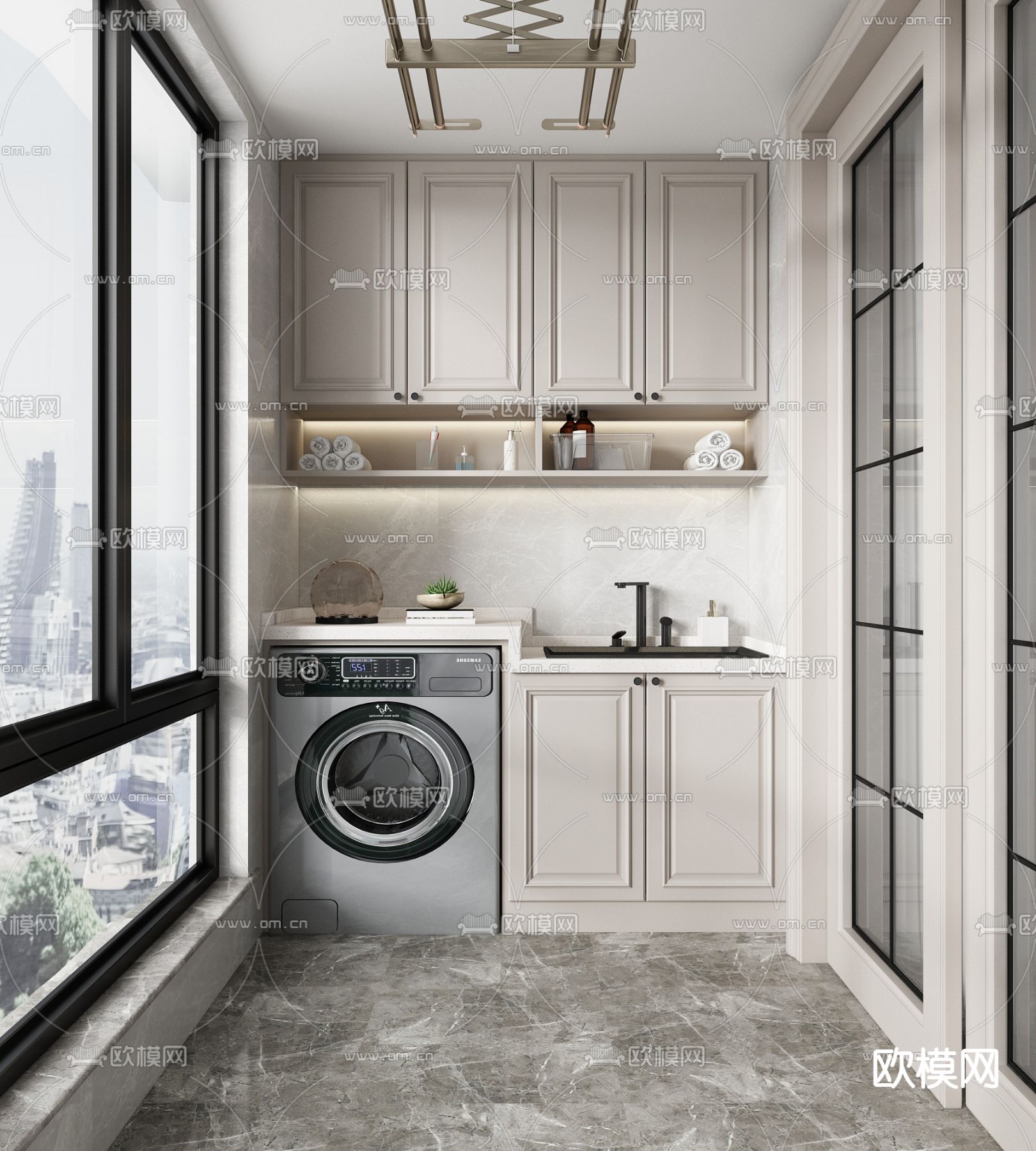 简欧阳台洗衣房3d模型下载