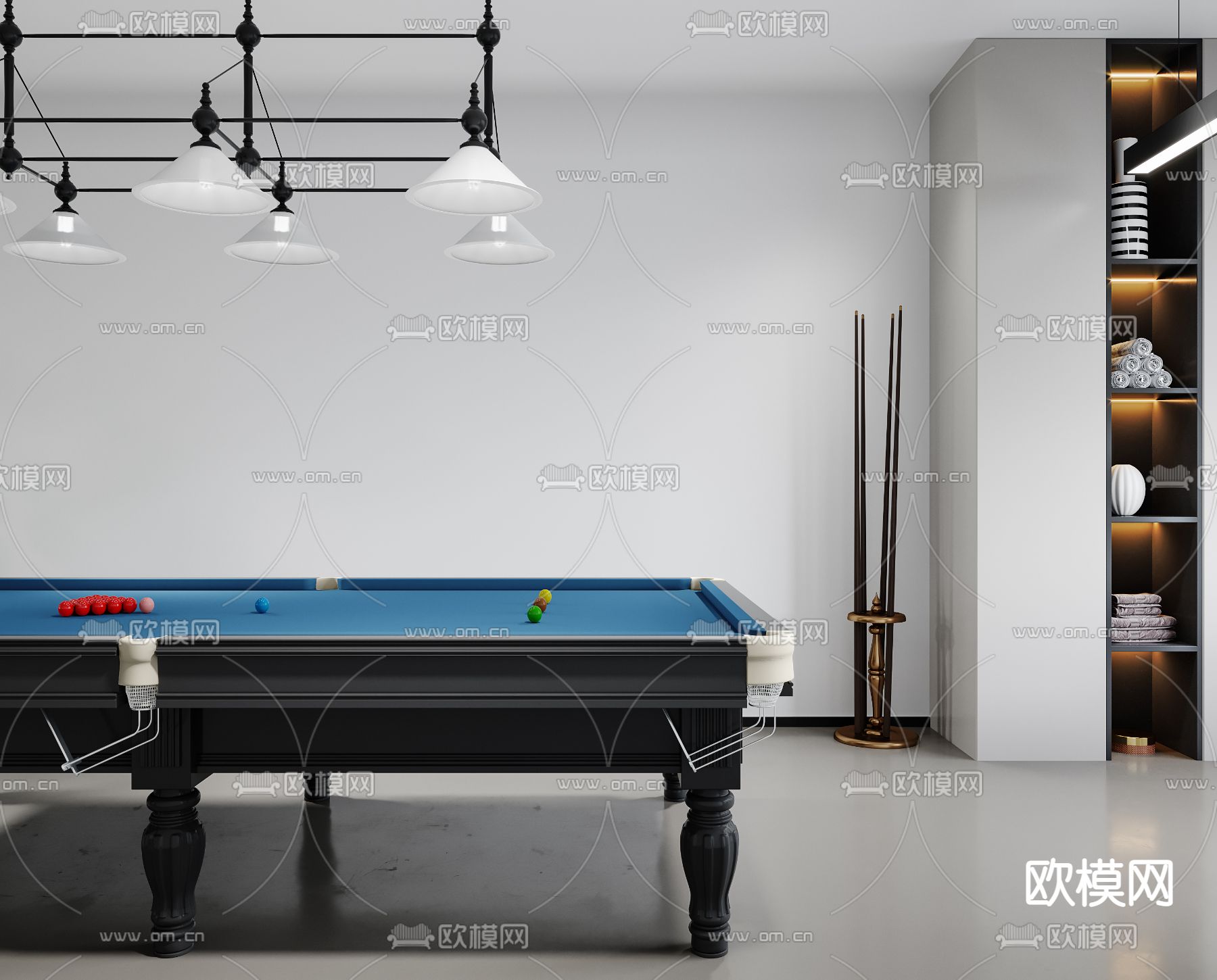 现代员工休息区桌球室活动室3d模型下载（渲染图2）