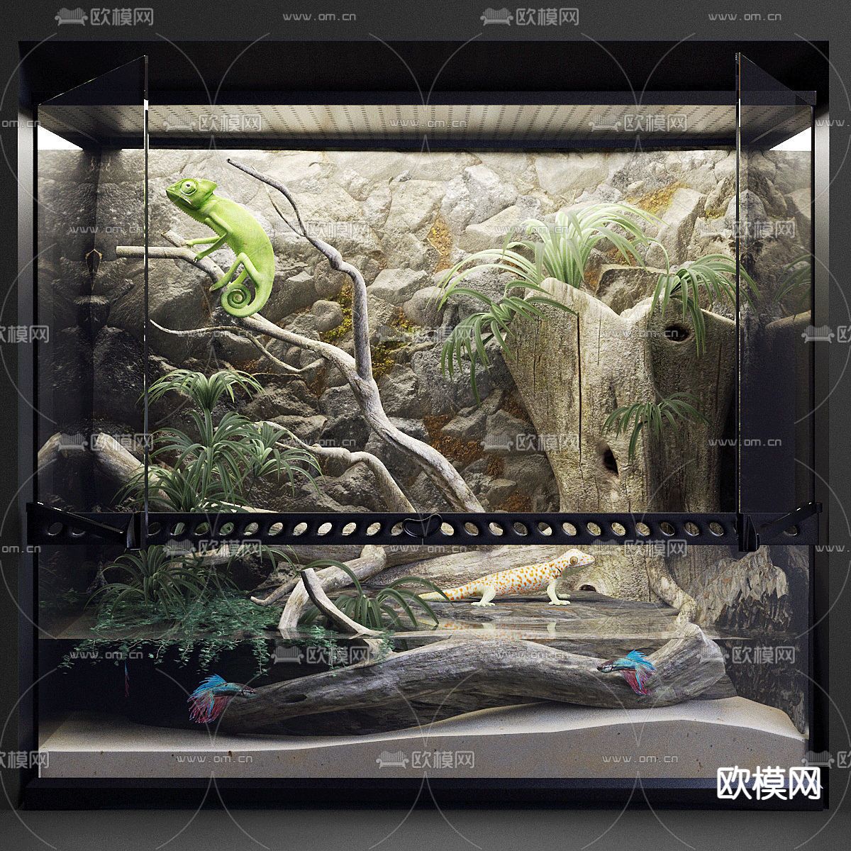 现代景观动物蜥蜴变色龙3d模型