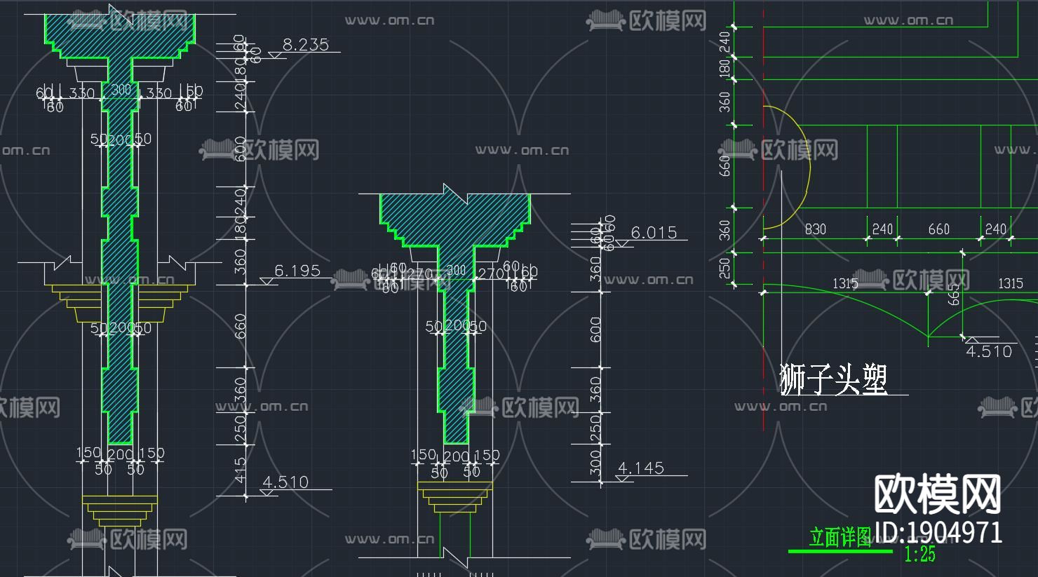 中式牌樓建筑cad施工圖下載（渲染圖4）