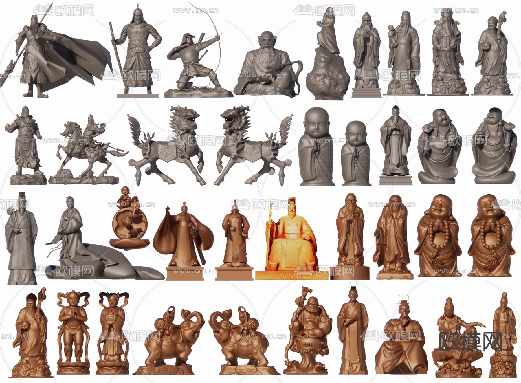 中式古代文人雕像su模型下载