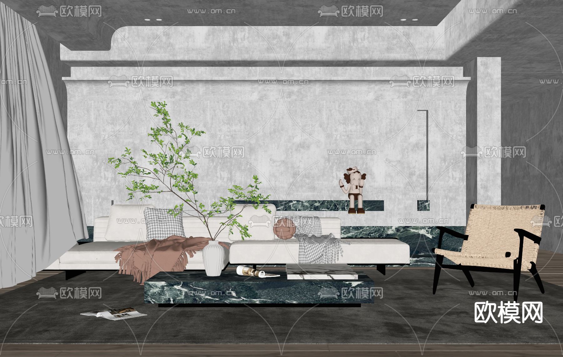 侘寂风客厅su模型下载（渲染图2）