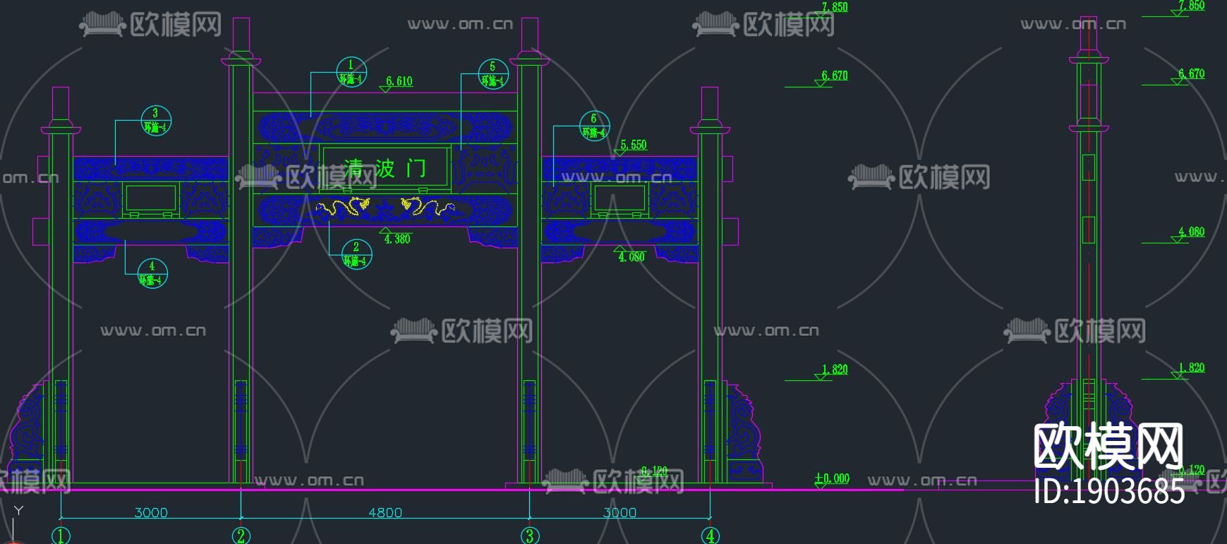 中式社区入口牌坊下载（渲染图1）