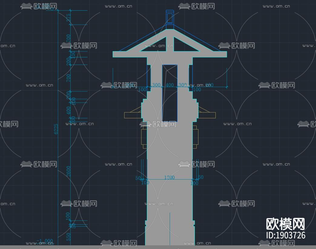 中式牌坊平面立面剖面大样施工图纸下载（渲染图4）
