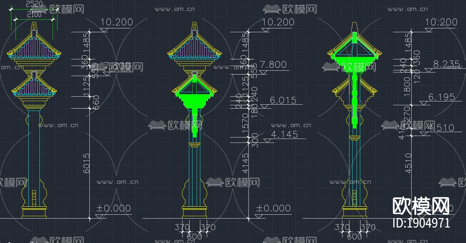 中式牌樓建筑cad施工圖下載（渲染圖2）