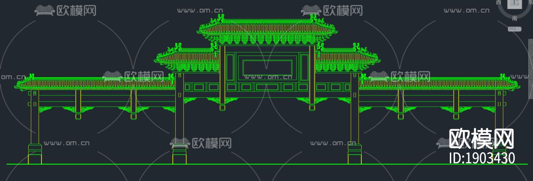中式古牌坊建筑立面图纸下载