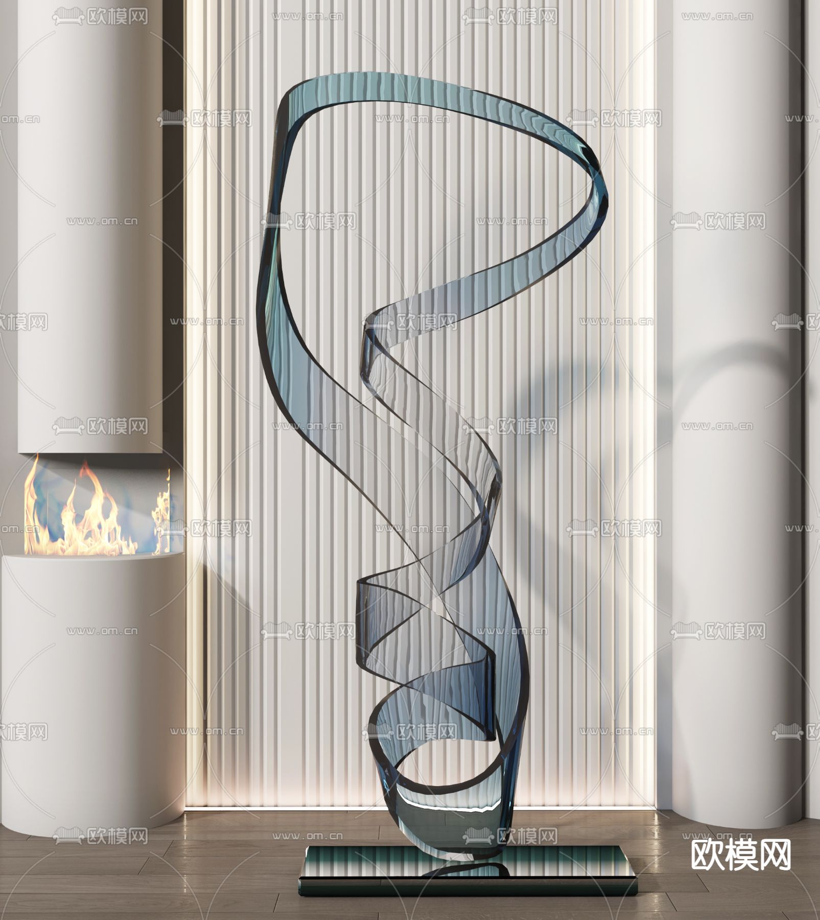 现代玻璃抽象雕塑3d模型下载