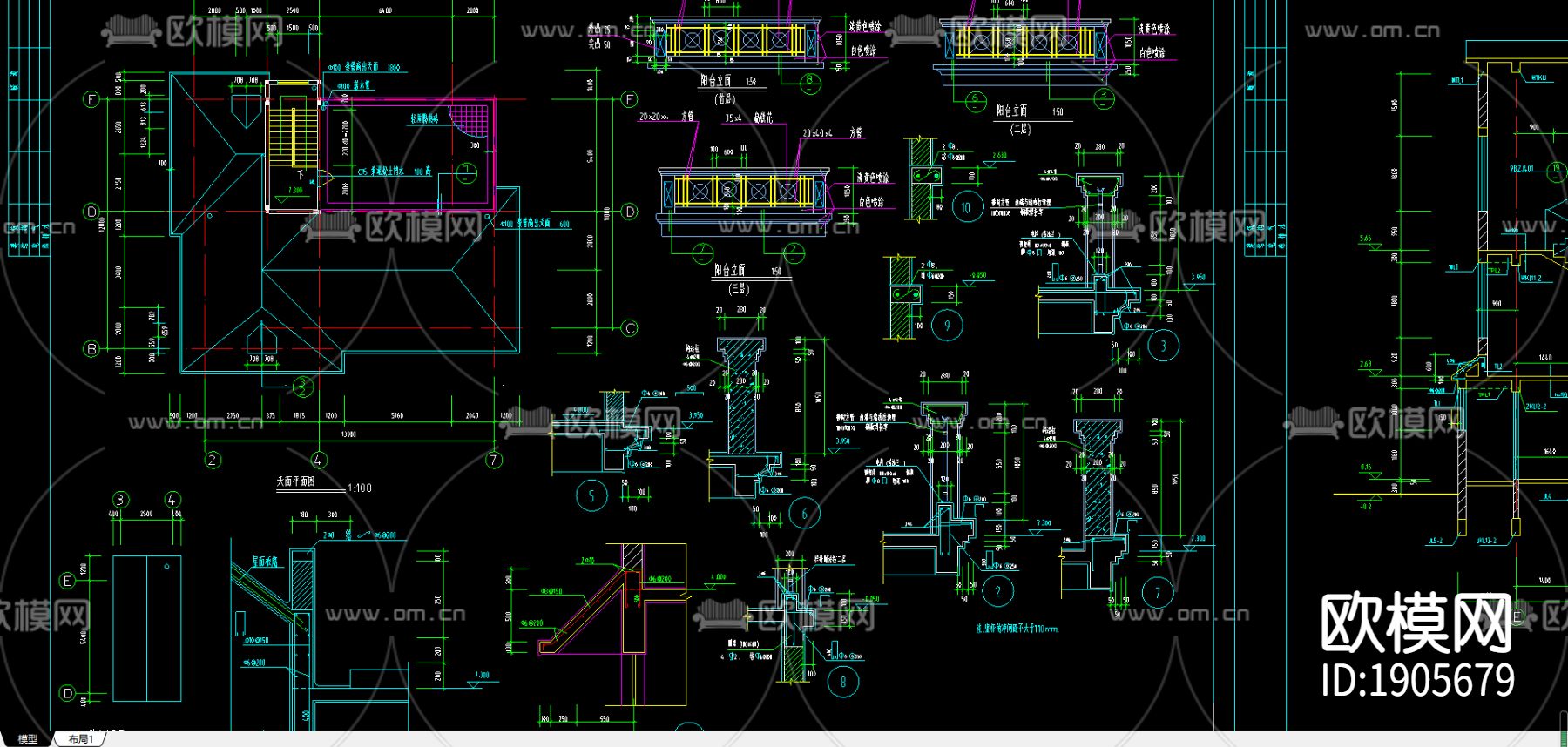 别墅cad平面布置图下载（渲染图3）
