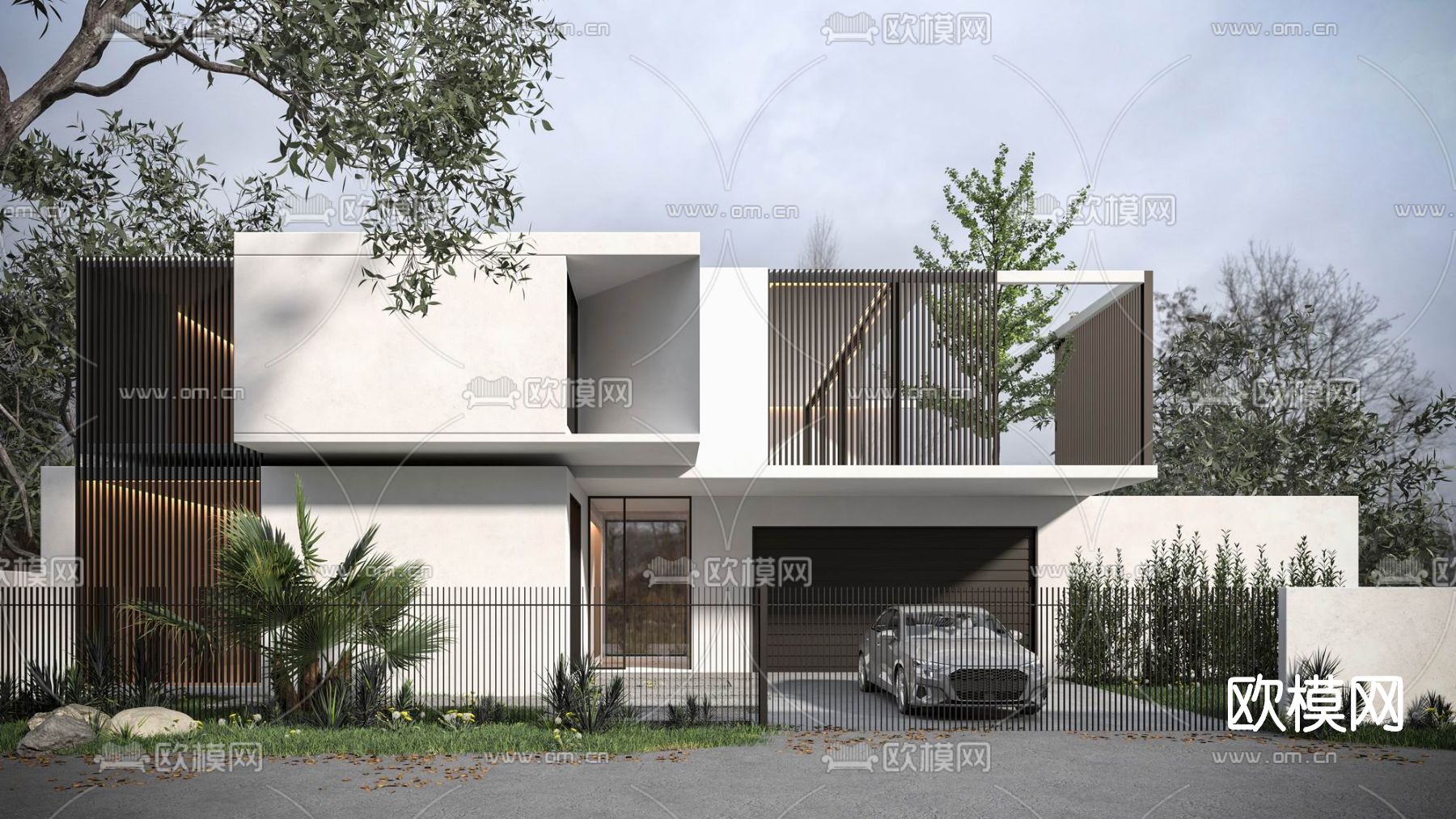 现代别墅外观su模型下载（渲染图1）