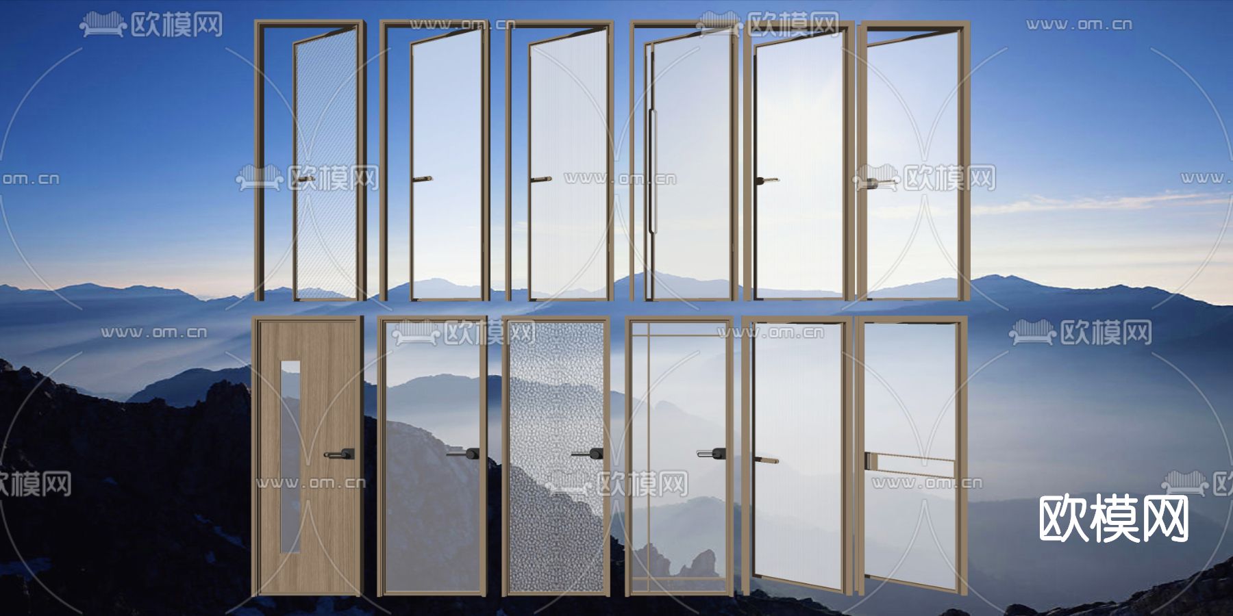 现代玻璃单开门su模型