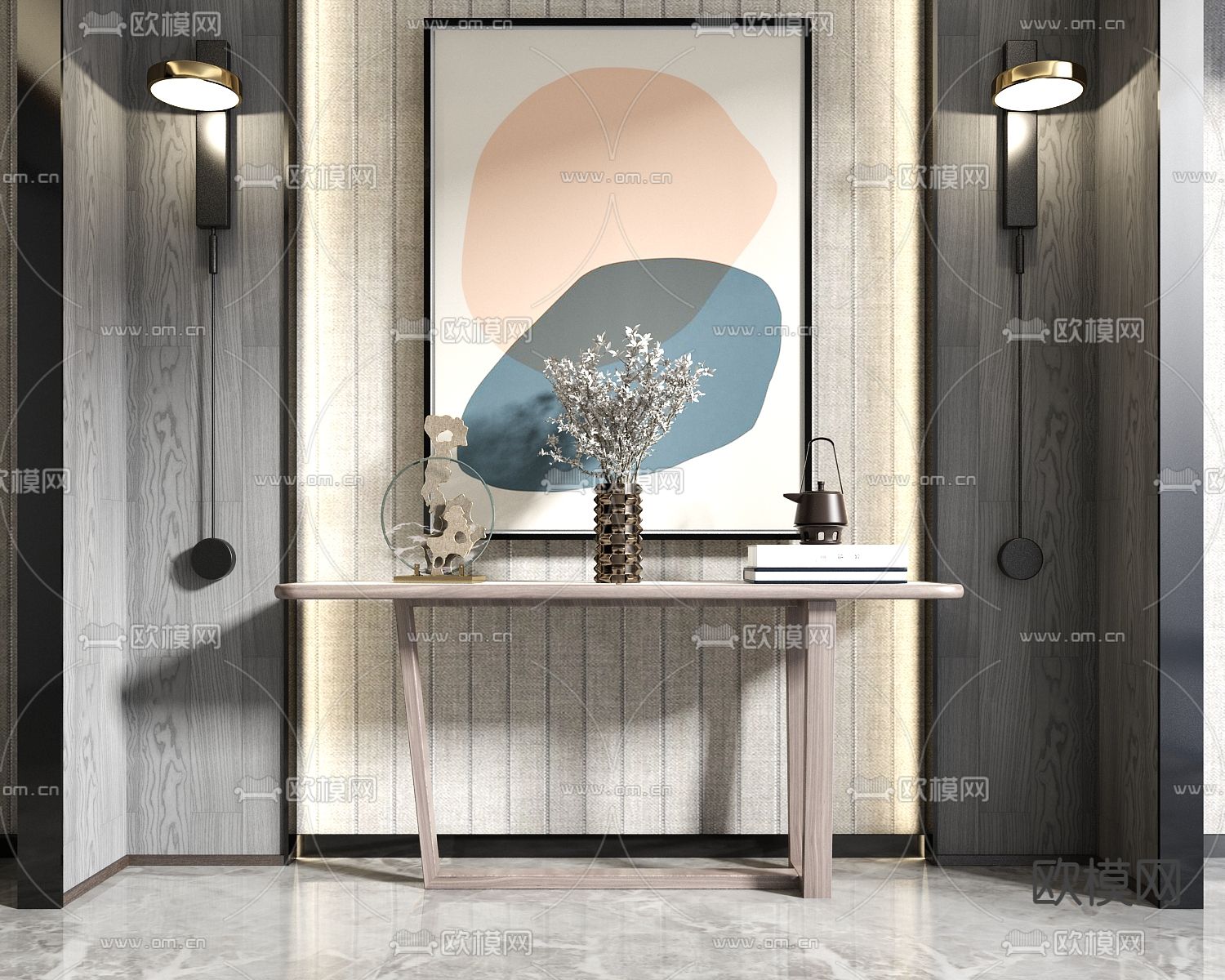 新中式实木端景条案su模型下载