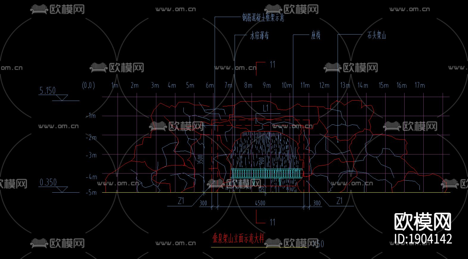 假山及水池施工图下载（渲染图2）