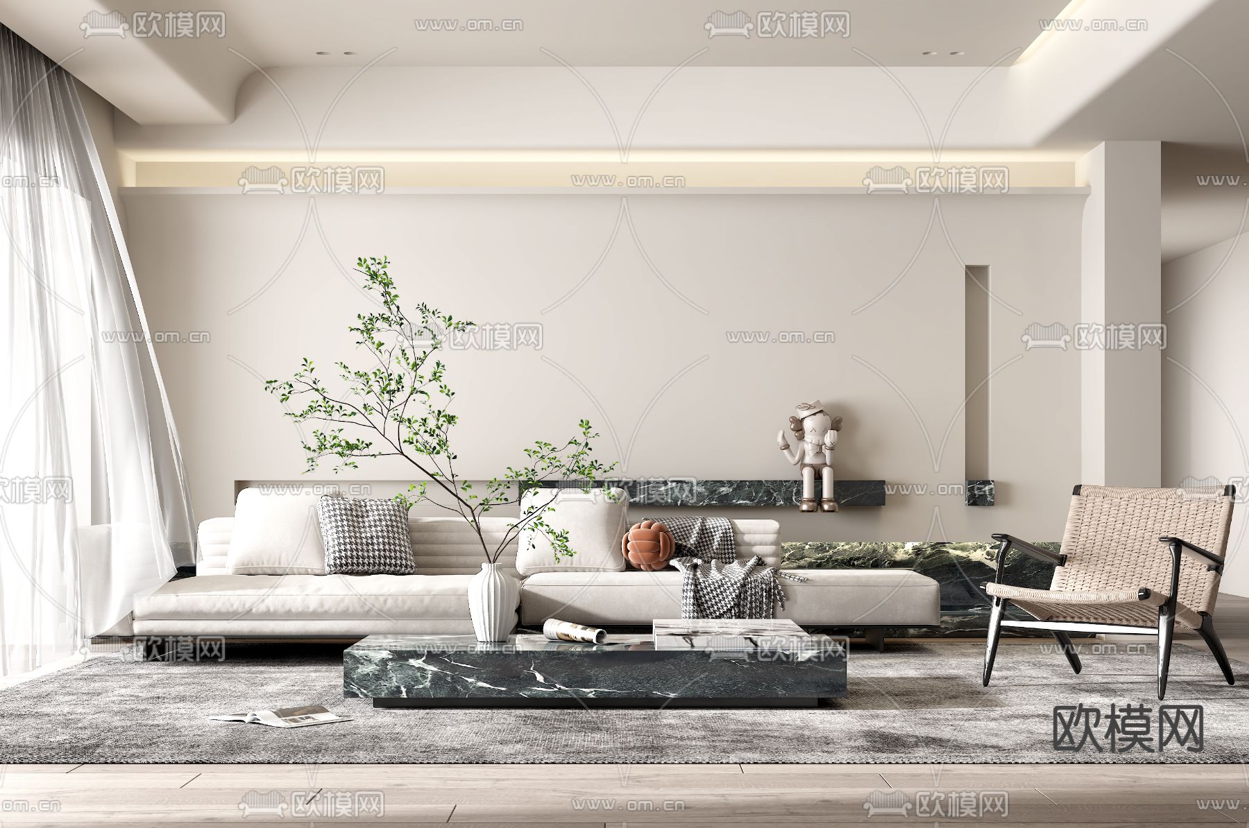 侘寂风客厅su模型下载（渲染图1）