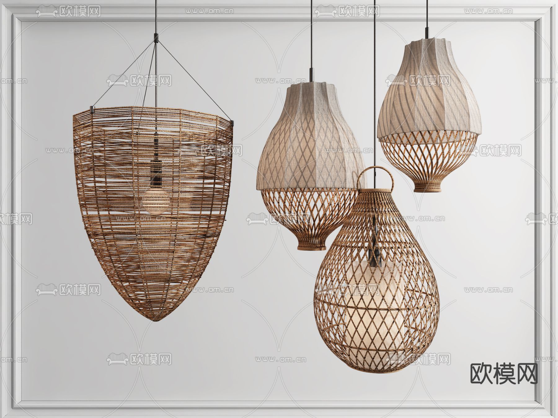 自然风藤编吊灯3d模型下载