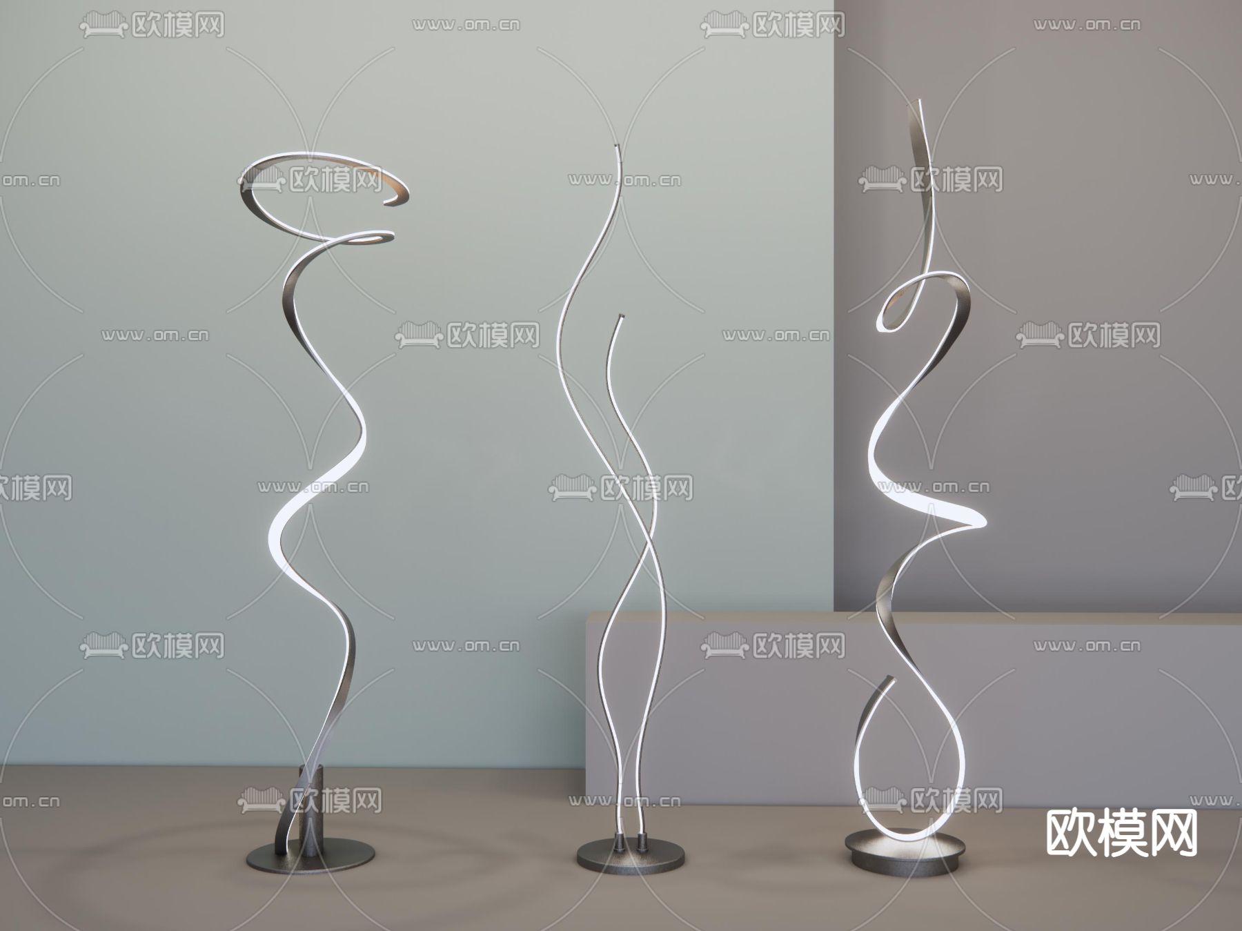 现代轻奢极简线条灯su模型下载（渲染图2）