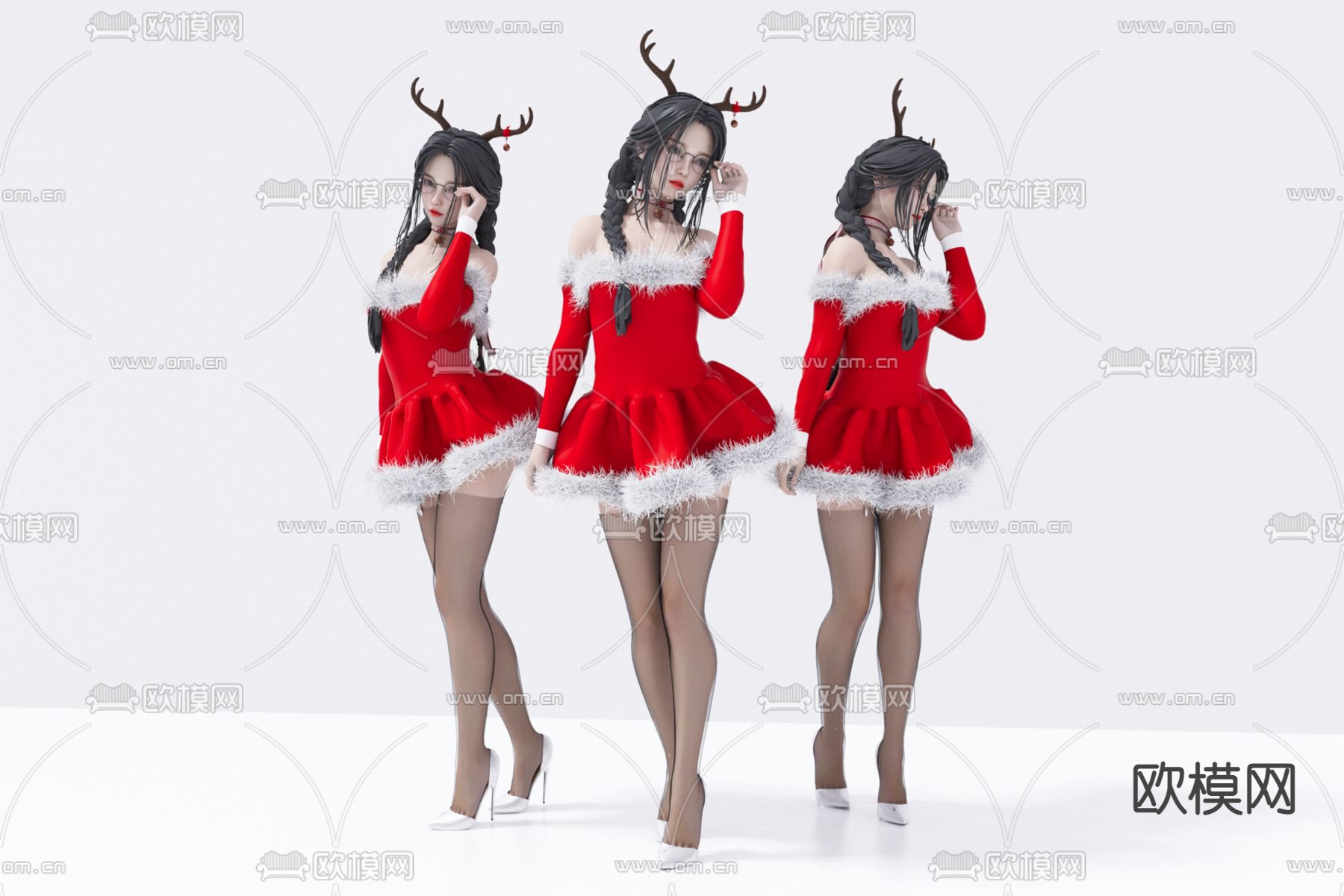 现代圣诞女郎su模型下载（渲染图1）