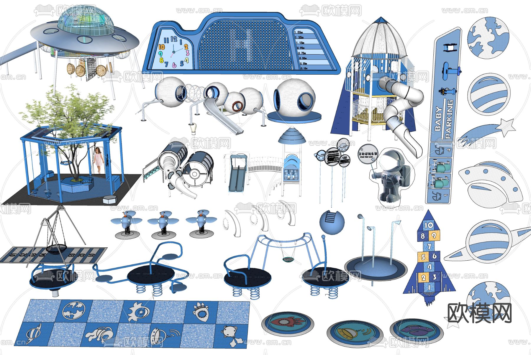 现代户外游乐器材su模型下载